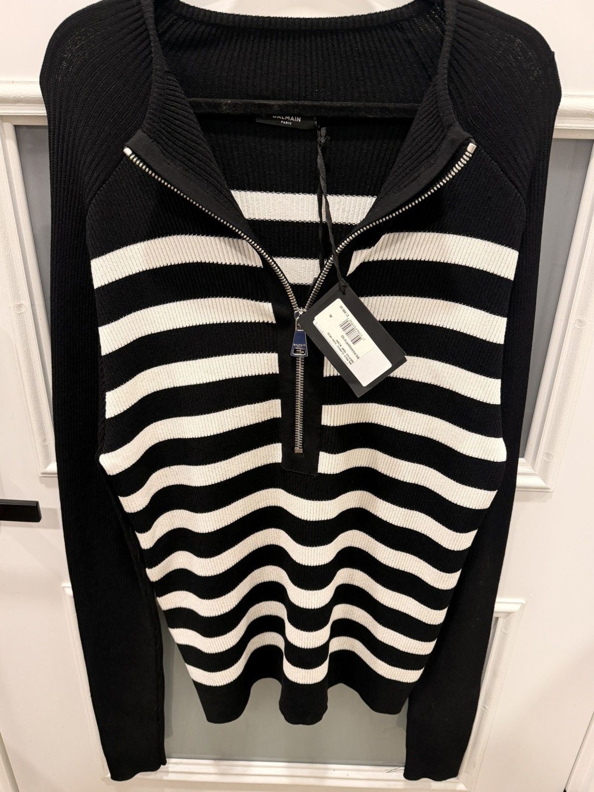Balmain Striped Zip Sweater Size US XL / EU 56 / 4 - 5 Thumbnail