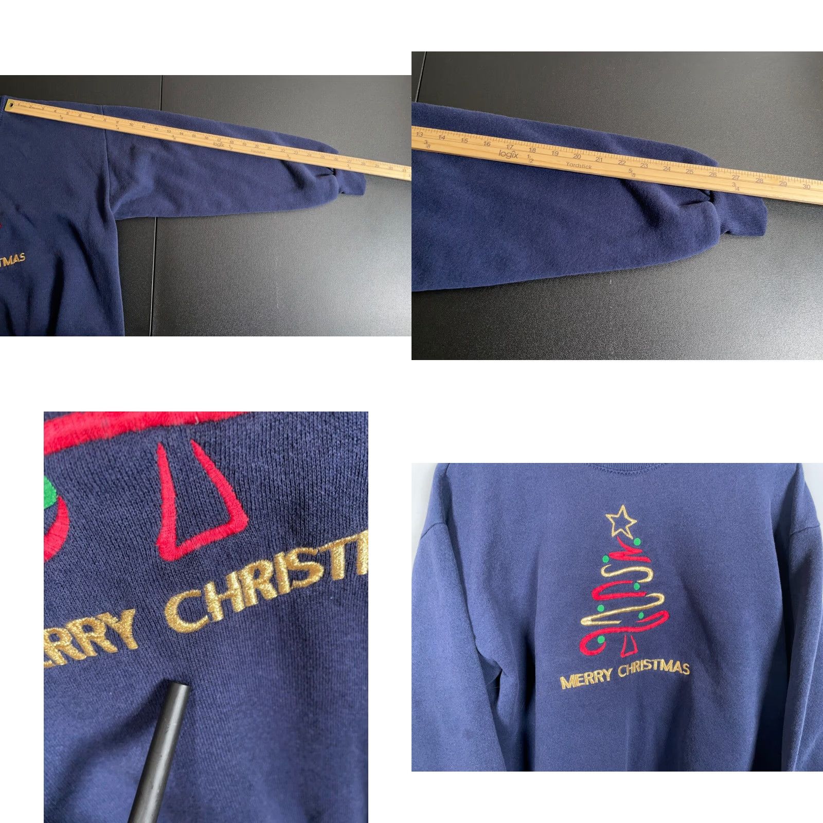 Lee VINTAGE Lee Sweatshirt Christmas Tree Embroidered Large Blue Pullover Mock Neck 90s Holiday Womens Size L / US 10 / IT 46 - 8 Thumbnail