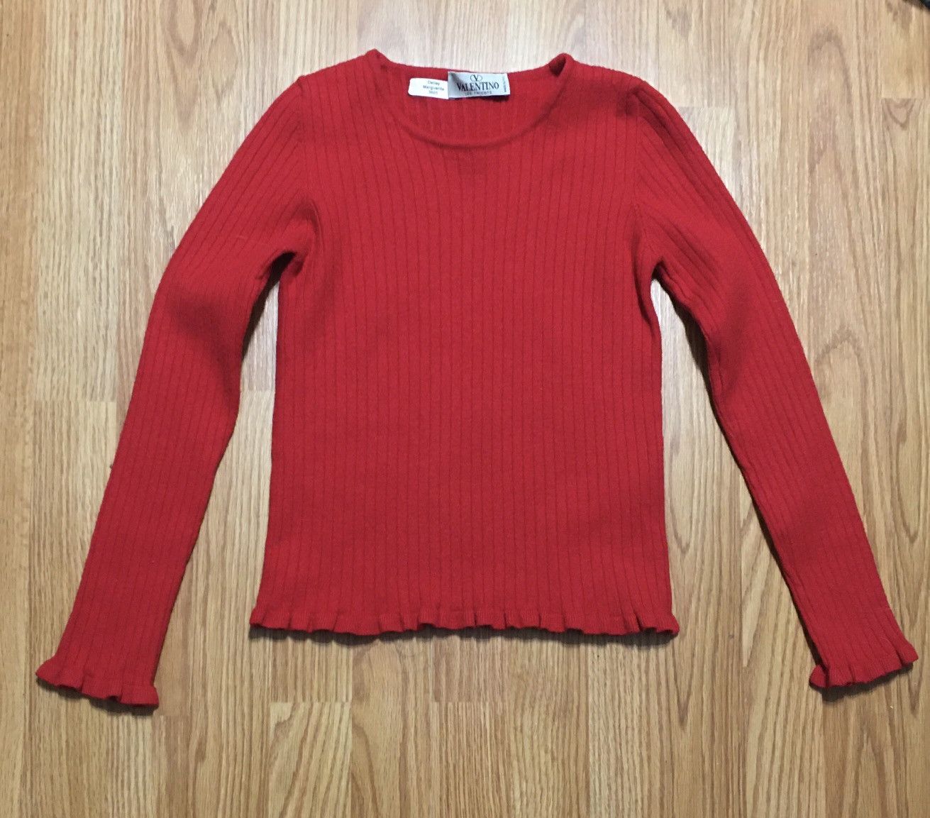 Valentino × Vintage Vintage Valentino Ruffled Ribbed Red Wool Sweater Size XS / US 0-2 / IT 36-38 - 9 Thumbnail