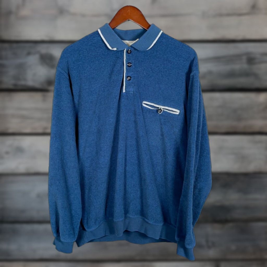 Vintage VINTAGE Falls Creek Polo Shirt Shirt Adult XL Blue 90s Retro Terry Cloth Long Sleeve Casual Mens Size US XL / EU 56 / 4 - 1 Thumbnail