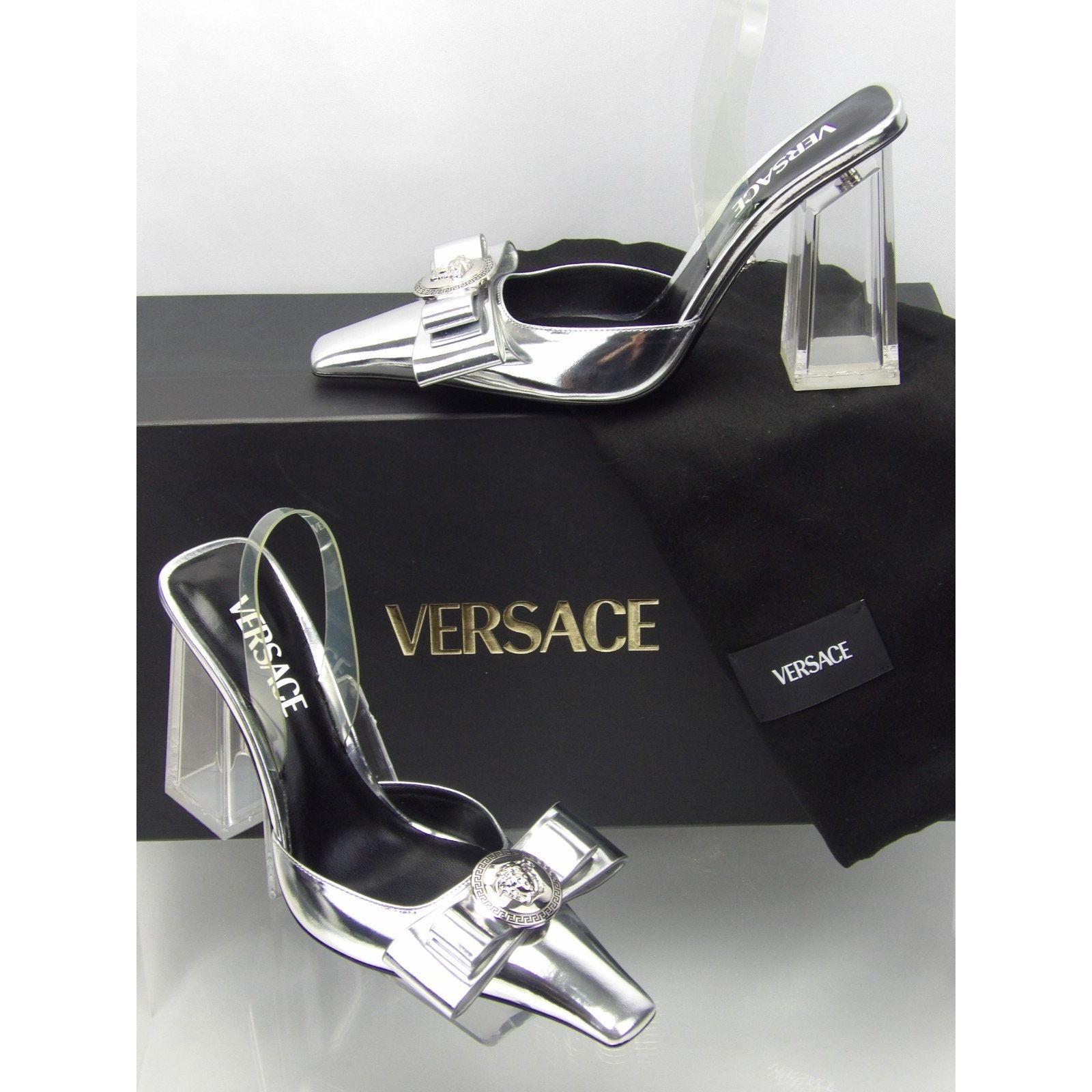 Versace VERSACE SILVER LEATHER COIN MEDUSA HEAD SANDALS PUMPS 36 ITA Size US 6 / IT 36 - 1 Thumbnail