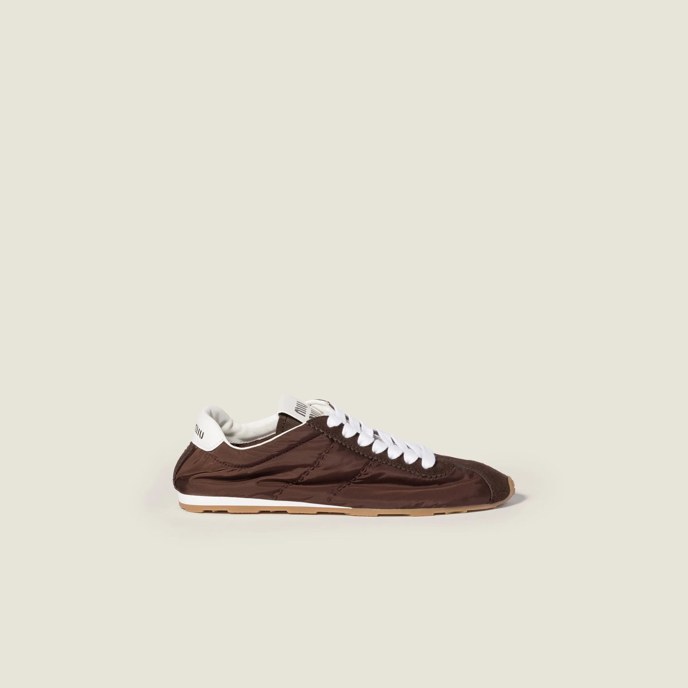 Miu Miu o1B3y1r0526 Plume Technical Fabric And Suede Sneakers Brown Size US 6 / IT 36 - 1 Thumbnail