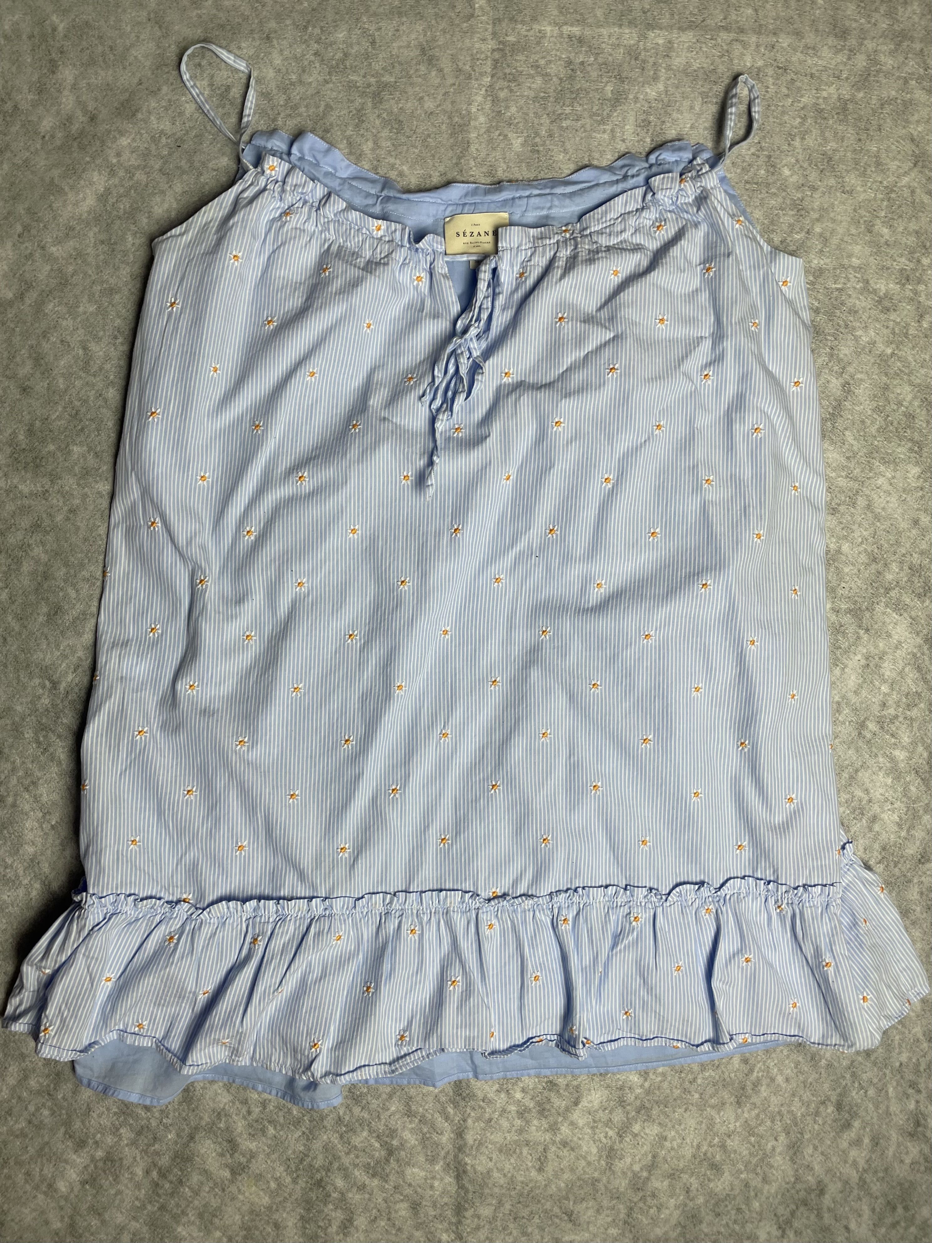 Sezane Sezane Blue Sido Pinstripe Daisy Floral Mini Dress EU 38 Size S / US 4 / IT 40 - 7 Thumbnail