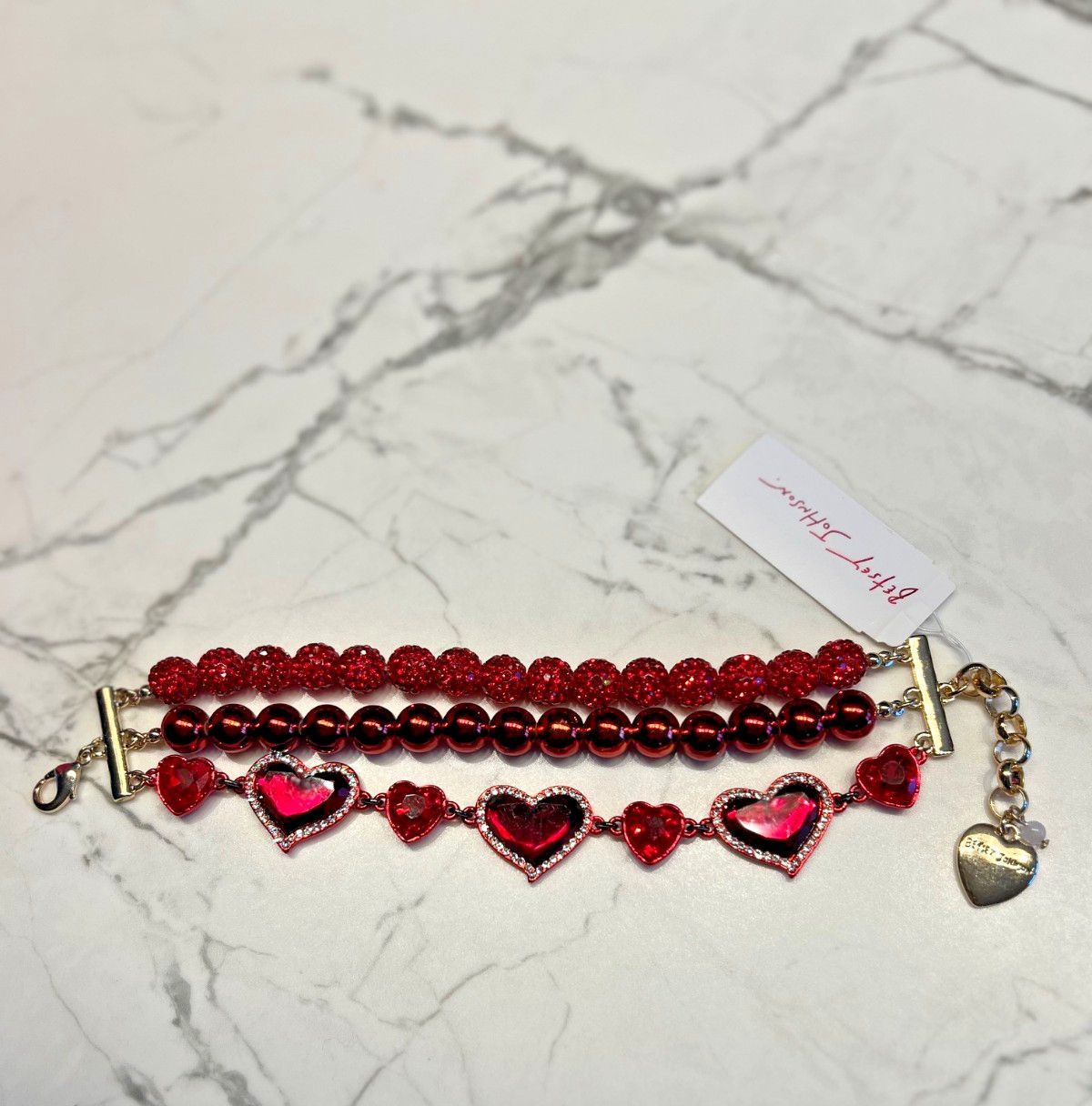 Betsey Johnson Betsey Johnson Faux Stone Love Spell Heart Pearl Bracelet Size ONE SIZE - 3 Thumbnail