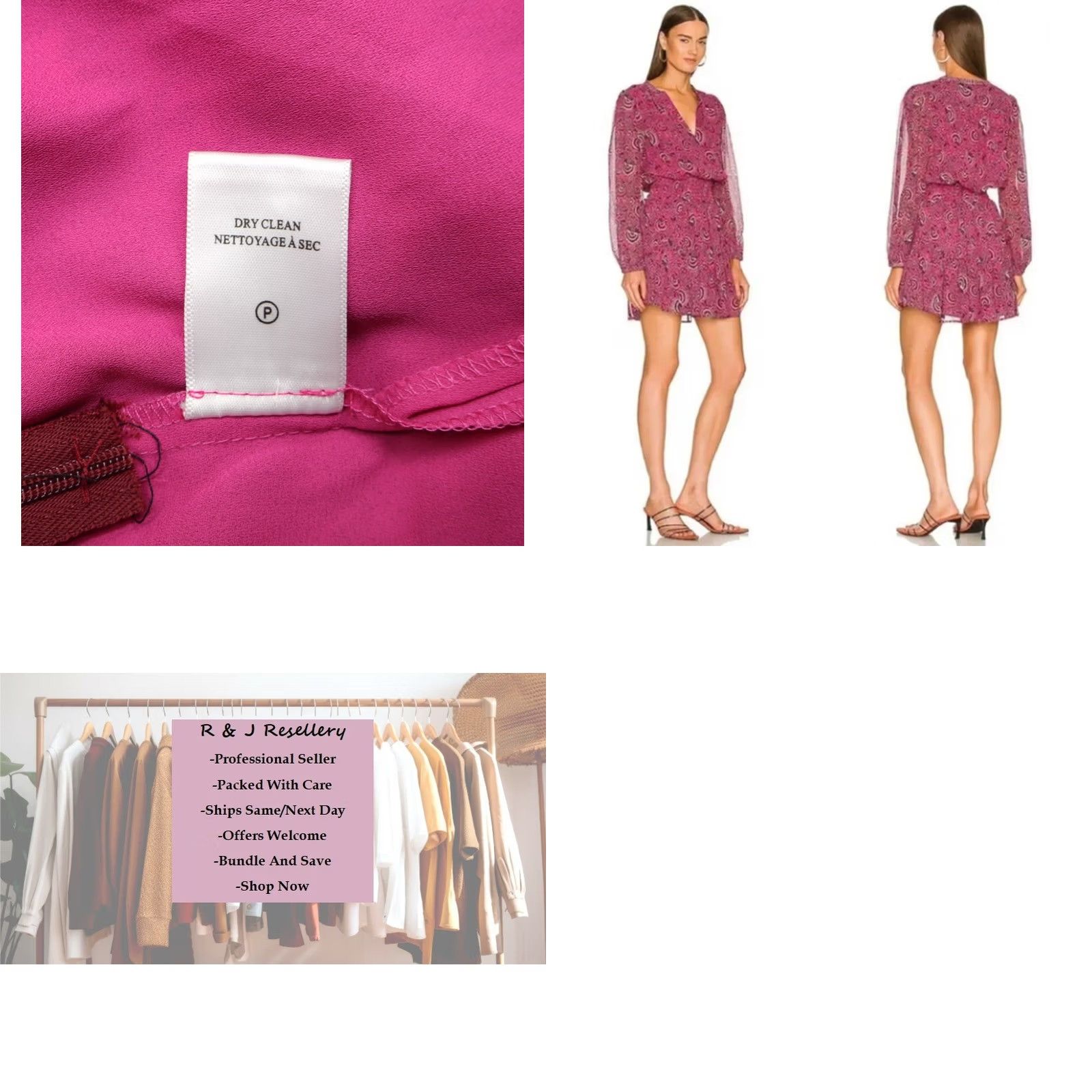 Vintage A.L.C Mini Dress Silk Sari 100% Silk Pink Black Long Sleeve V-Neck Zip Party/Cocktail Casual Sz 4 Womens Size S / US 4 / IT 40 - 8 Thumbnail