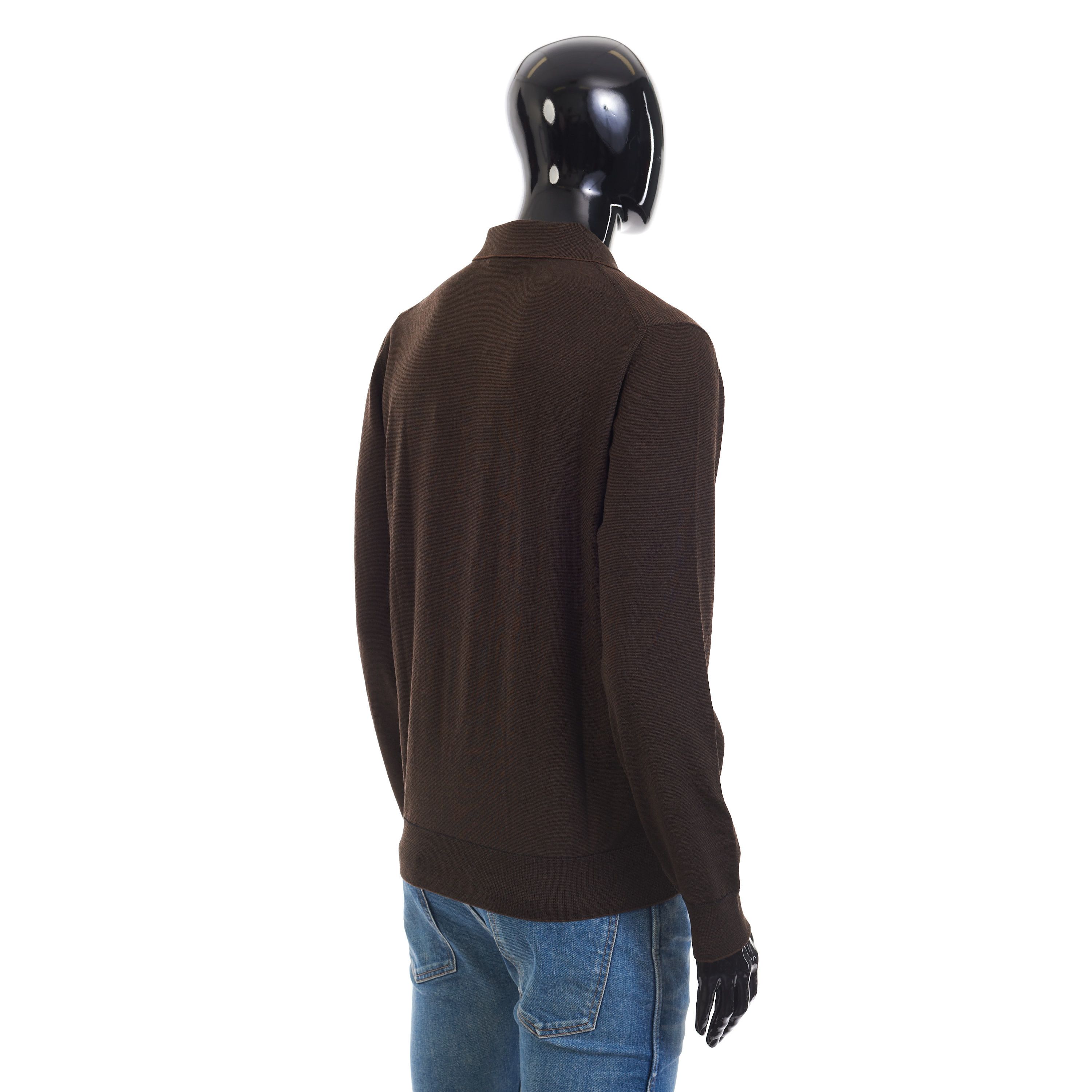 Brioni Polo Sweater With Metal Zip In Brown Wool Size US L / EU 52-54 / 3 - 6 Thumbnail