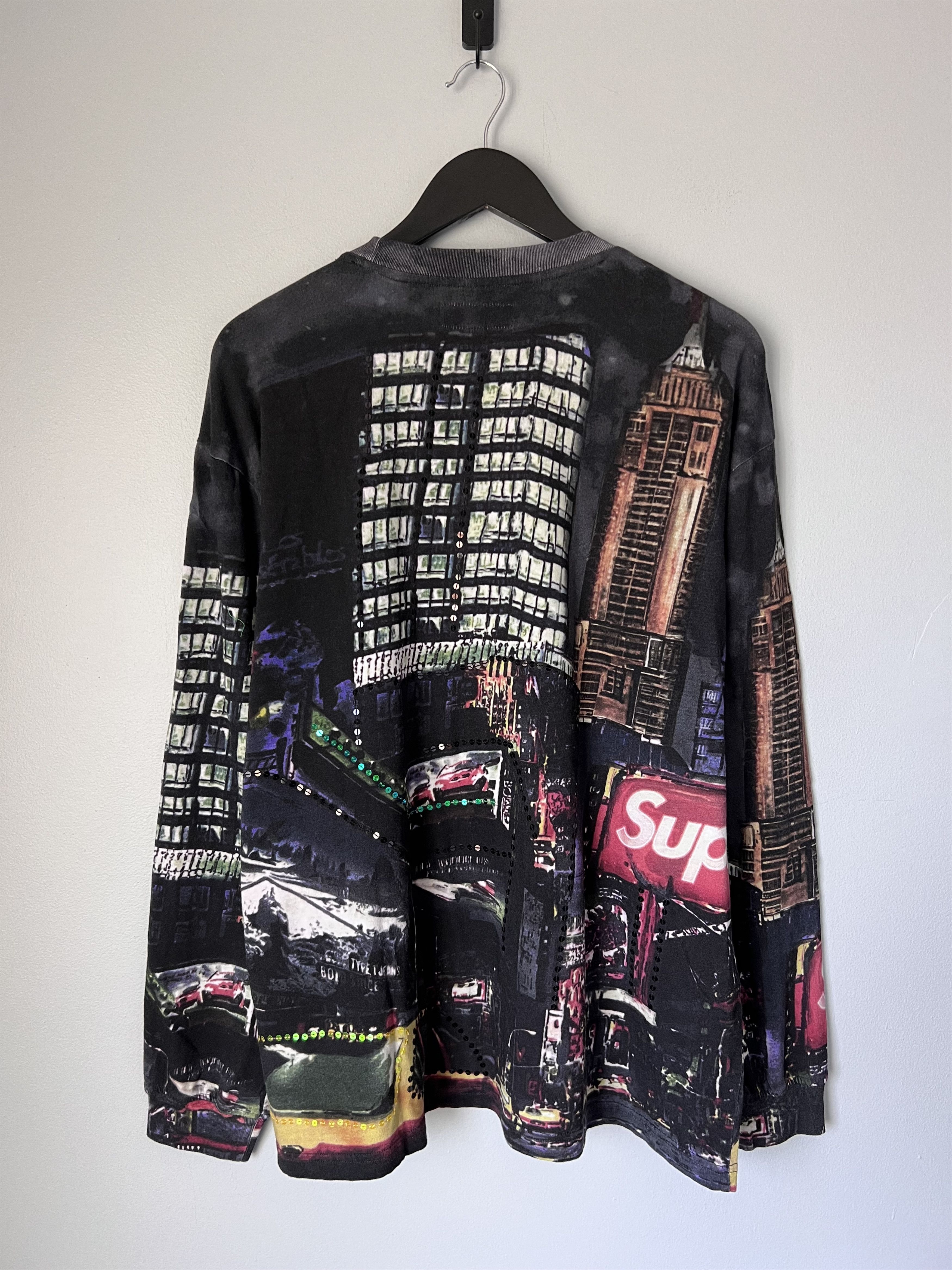 Supreme Skyline Sequin Long Sleeve Top in Night Black