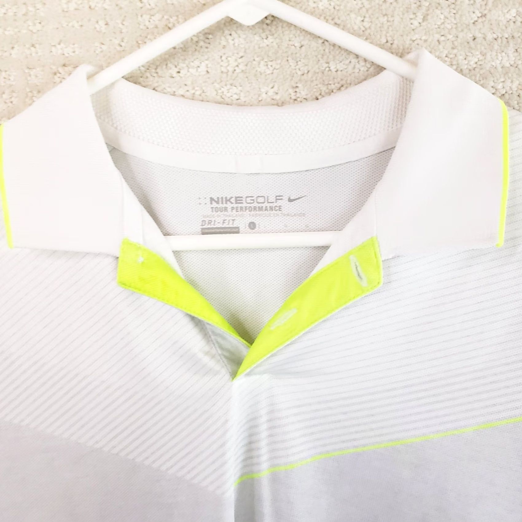 Nike Nike Golf Tour Performance Dri-Fit Polo Shirt Mens XL White Hi-Vis Striped Collared Short Sleeve 1902 C.C. Nike Golf Size US XL / EU 56 / 4 - 4 Thumbnail