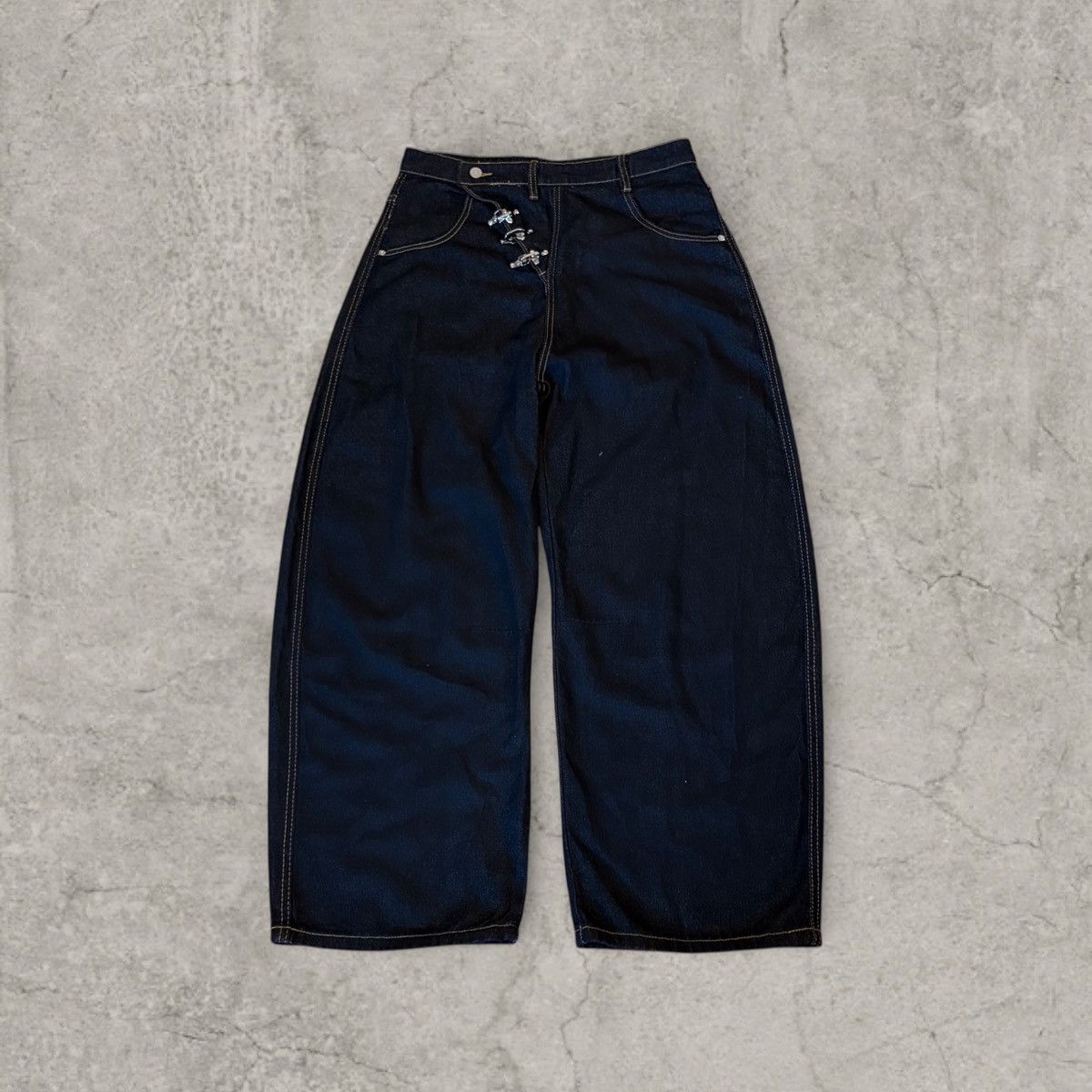 Japanese Brand Cool wide skater Japanese style jeans in navy black. Size M Size US 34 / EU 50 - 1 Thumbnail