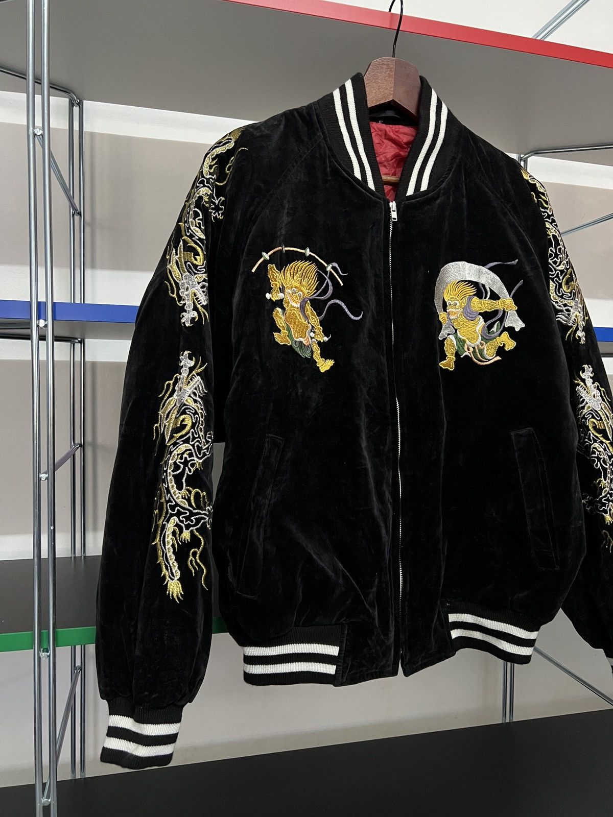 Japanese Brand Velvet Sukajan Souvenir Jacket 80s Fujin Raijin Embroidery Size US M / EU 48-50 / 2 - 3 Thumbnail