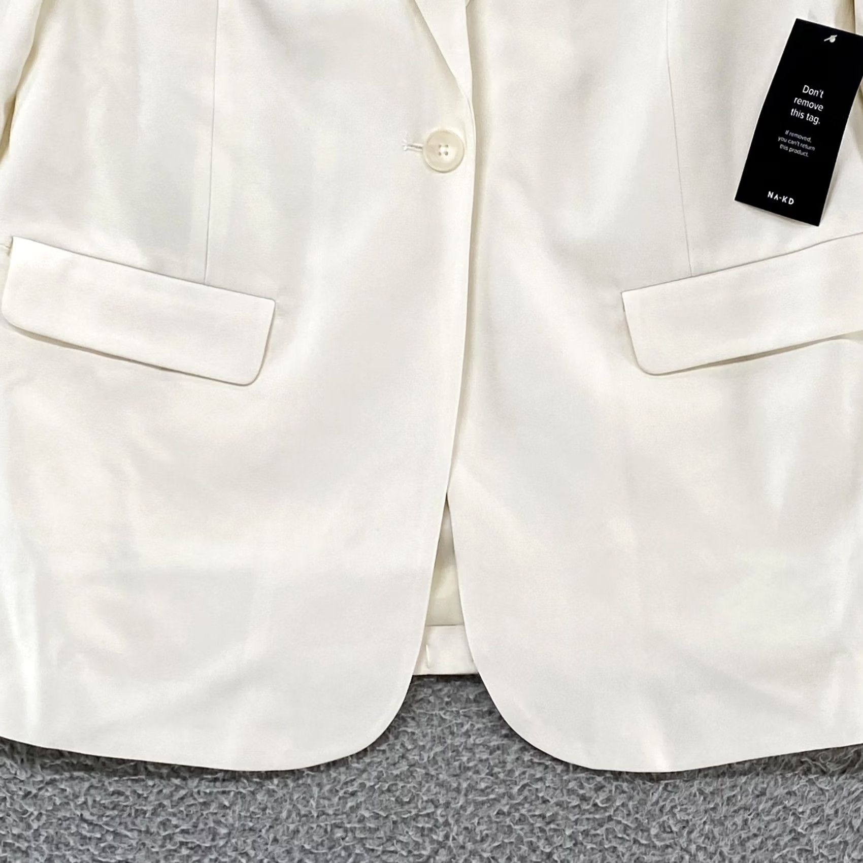 Vintage NA-KD Blazer Womens XXS White One Button Lined Oversized Jacket Blazer Size XXS / US 00 / IT 34 - 3 Thumbnail