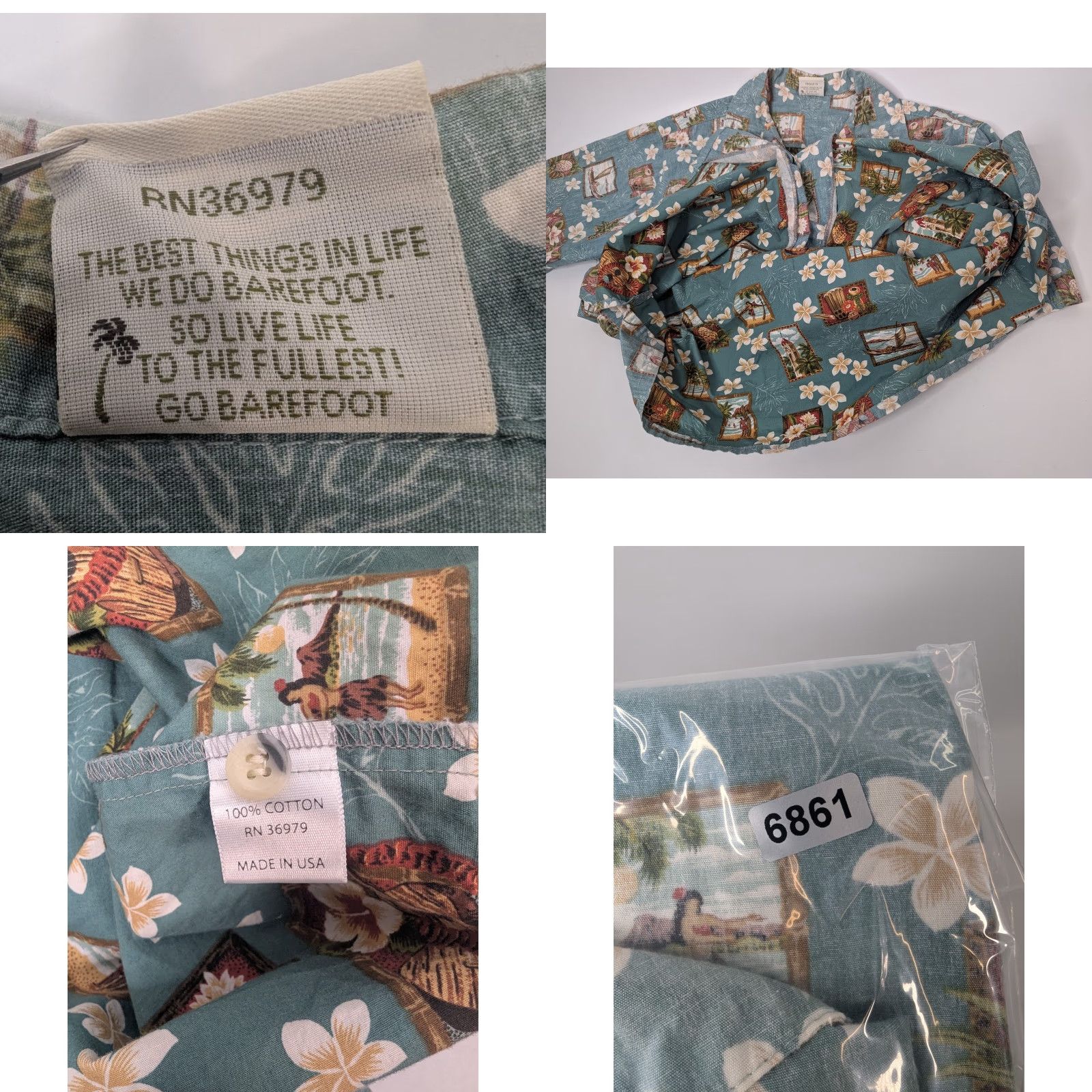 Vivobarefoot VTG Go Barefoot Shirt Men's L Collared Floral Hawaiian Reverse Loop Collar Surf Blue Vintage Hawaii Beachwear Size US L / EU 52-54 / 3 - 8 Thumbnail