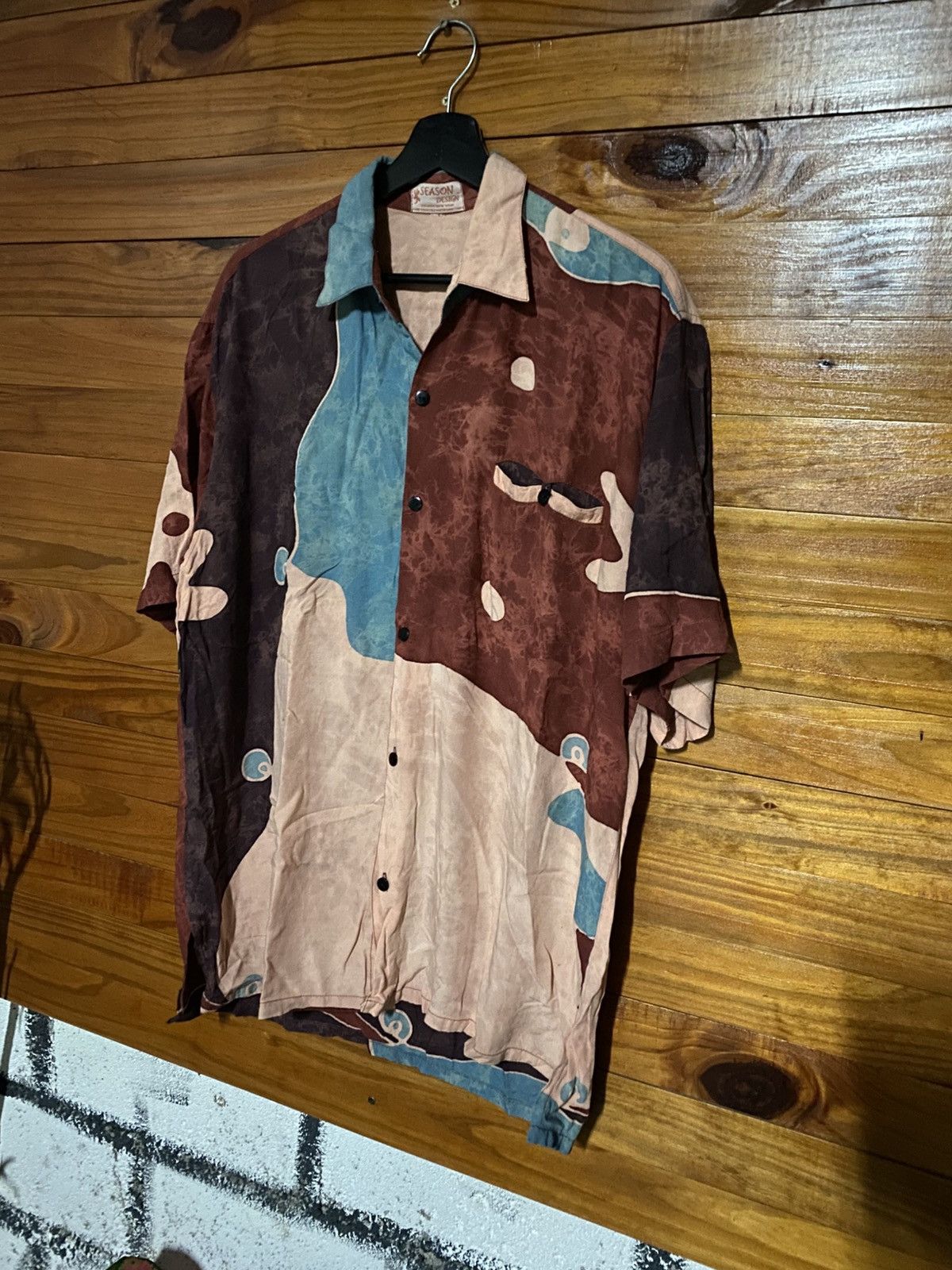 Japanese Brand Season Design Vintage Rayon Shirt – Abstract Art Pattern Size US L / EU 52-54 / 3 - 4 Thumbnail