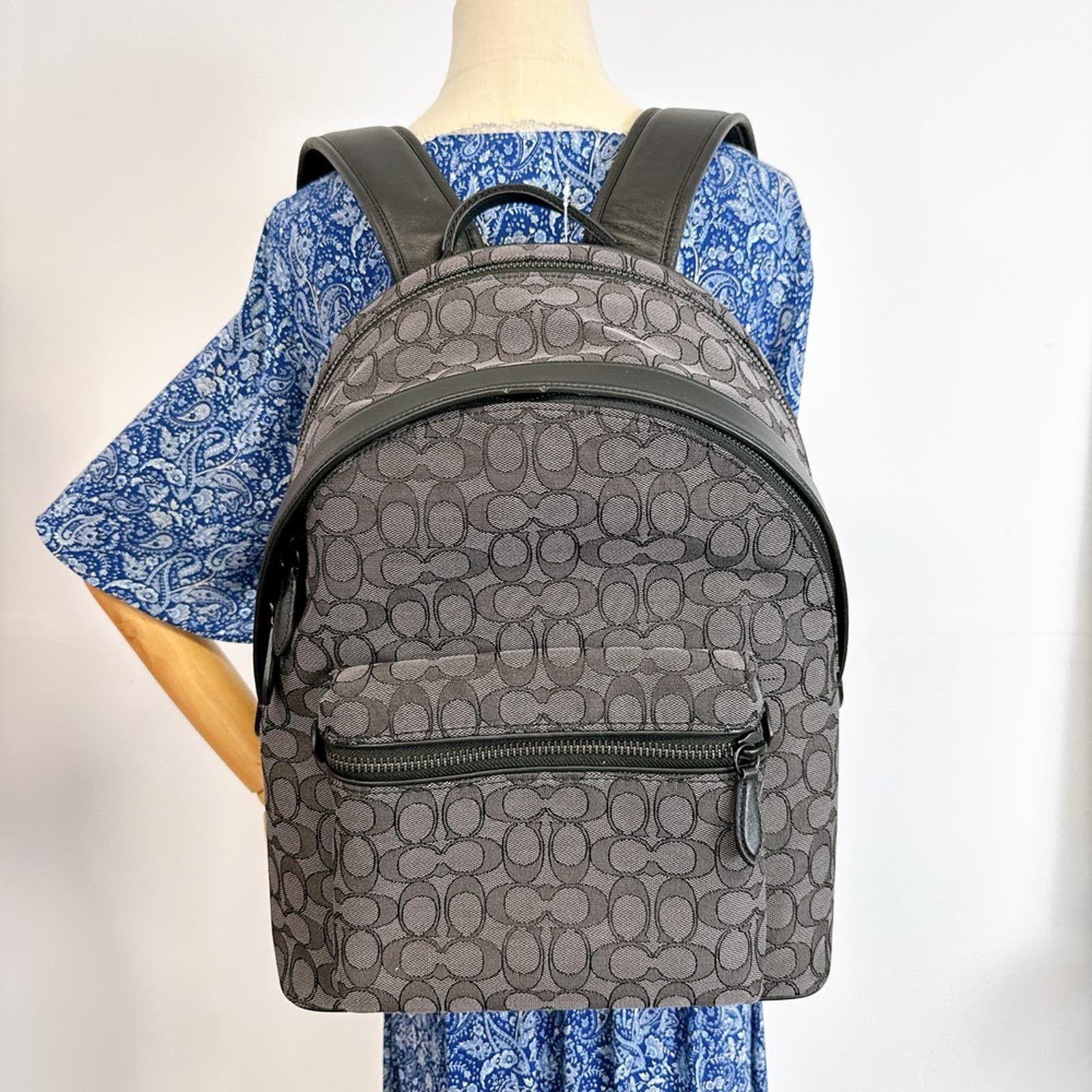 image of Coach Cc077 Charter Backpack In Signature Jacquard In Black, Women's