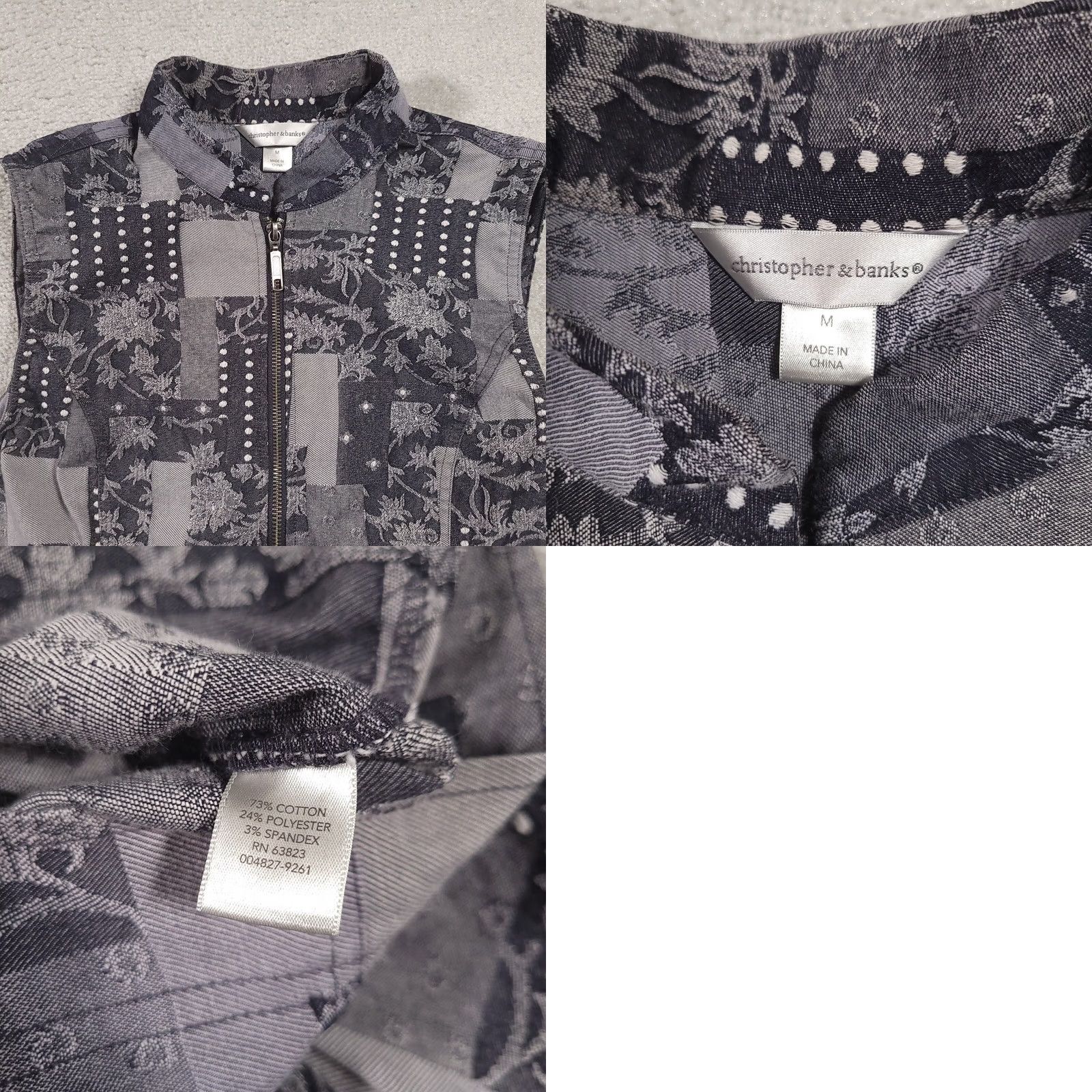Vintage VINTAGE Christopher & Banks Tapestry Vest Women Size M Gray Full Zip Pockets Floral Photographer? Size M / US 6-8 / IT 42-44 - 8 Thumbnail