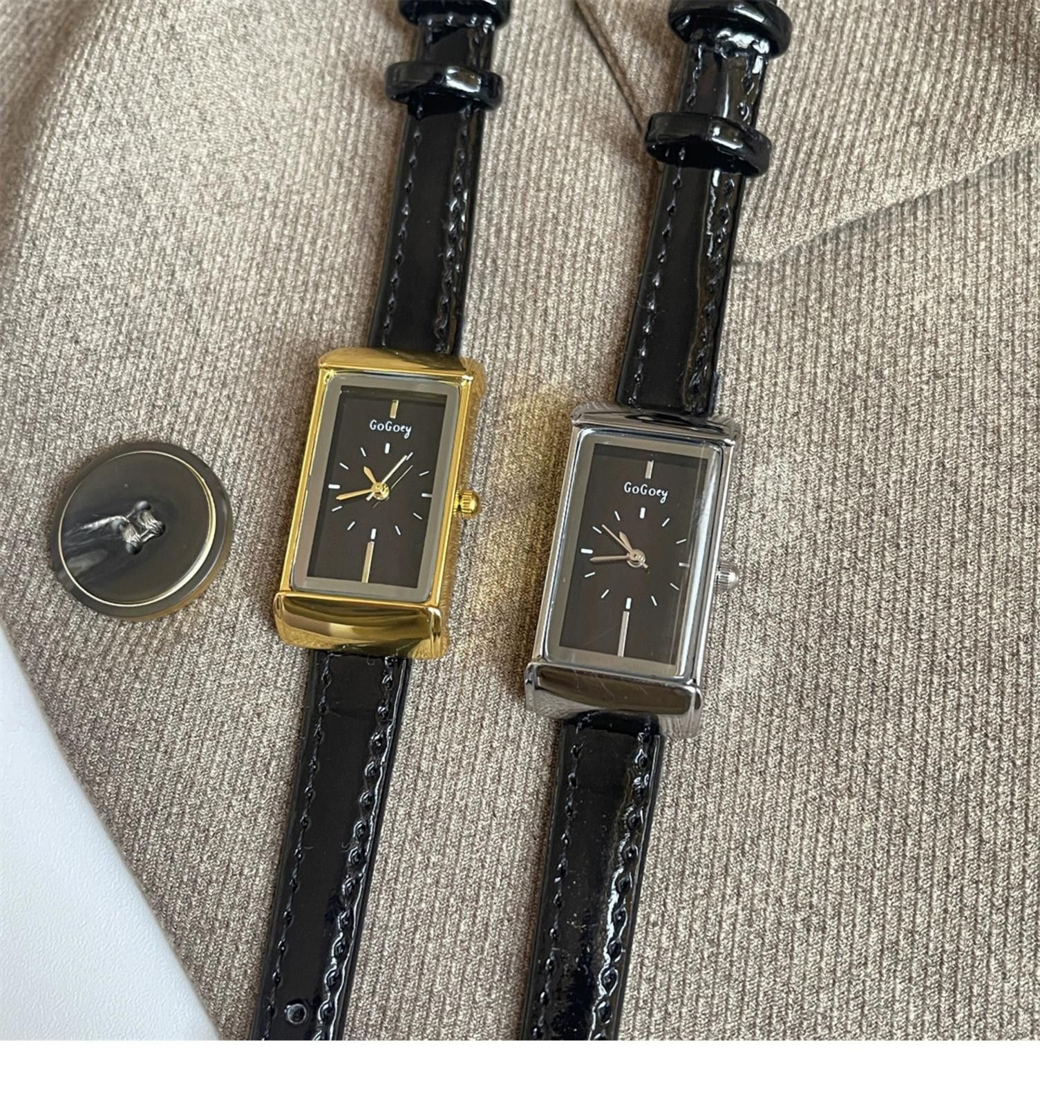 Jewelry Leather Strap Rectangular Gold Watch, Classic Wristwatch Size ONE SIZE - 4 Thumbnail