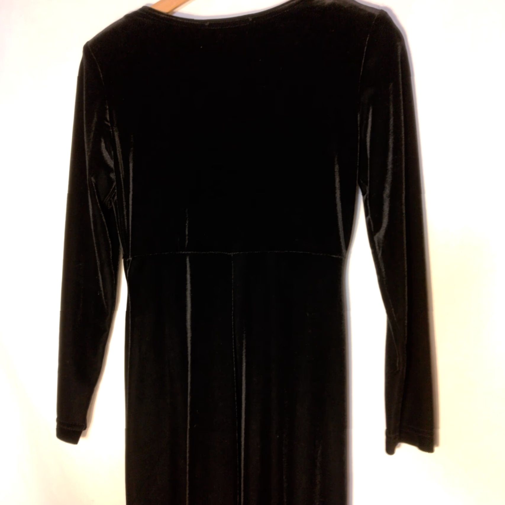 Velour VINTAGE Ronni Nicole Petite Dress 6P Black Velour Stretch 1990s Gothy Witchy Gothic Girls Women Size M / US 6-8 / IT 42-44 - 6 Thumbnail