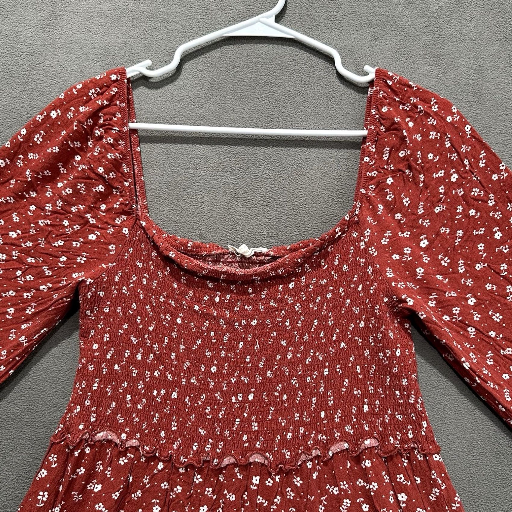 Vintage LA Hearts Mini Dress Womens L Floral Smocked Bodice Ruffle A Line Long Sleeve Red Size L / US 10 / IT 46 - 3 Thumbnail