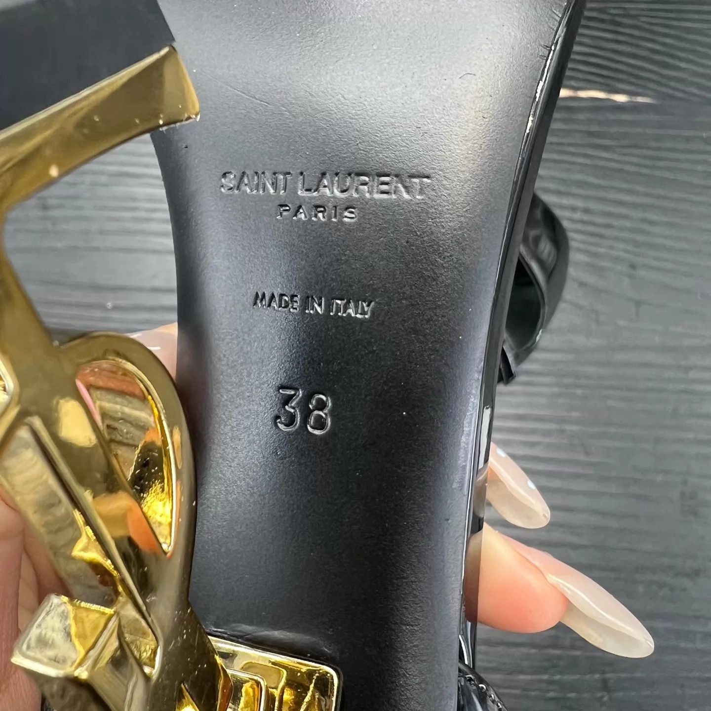 Yves Saint Laurent YSL Opyum Black & Gold Heels Women's 38 Box Size US 7.5 / IT 37.5 - 8 Thumbnail