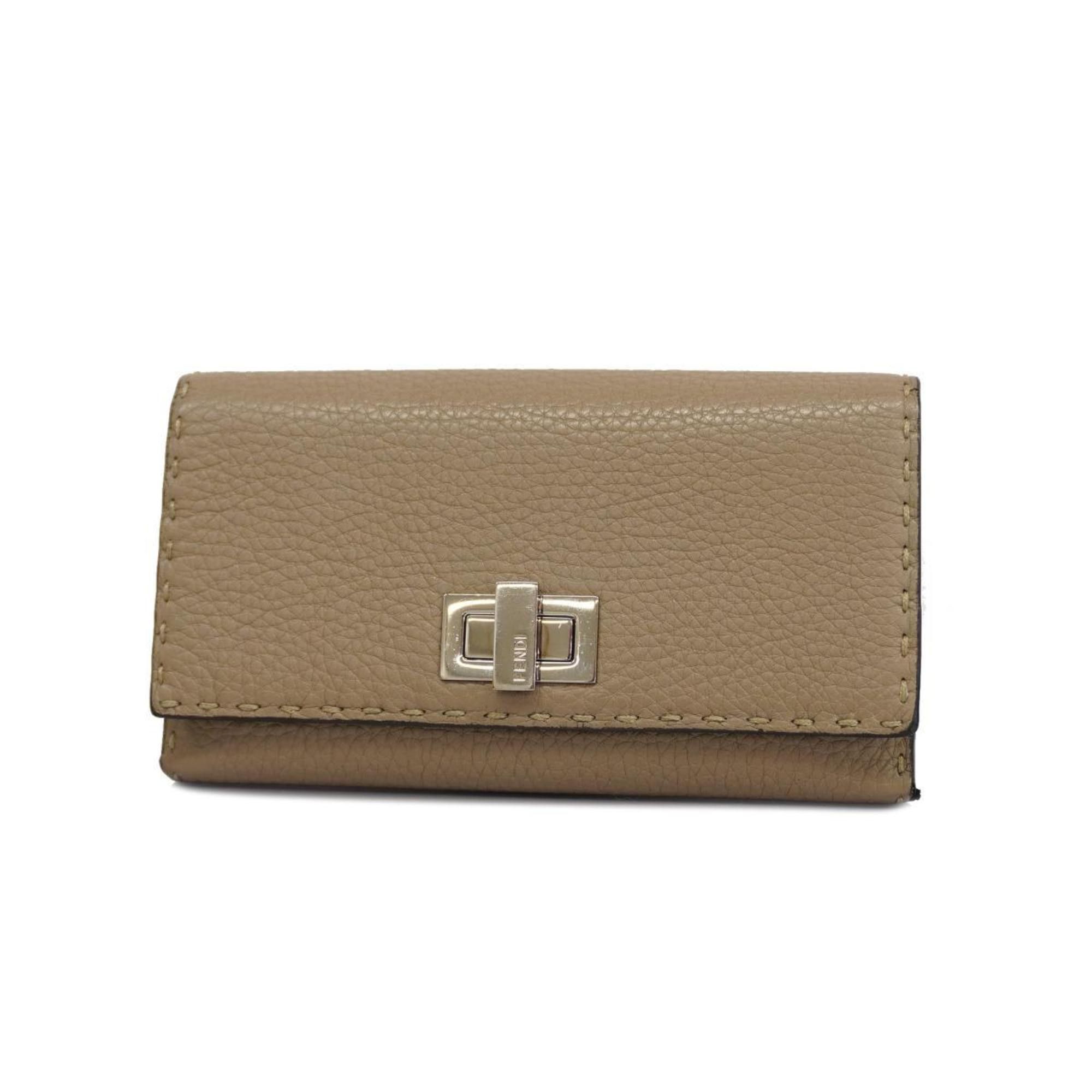 image of Fendi Long Wallet Selleria Peekaboo Leather Greige Women's in Grey