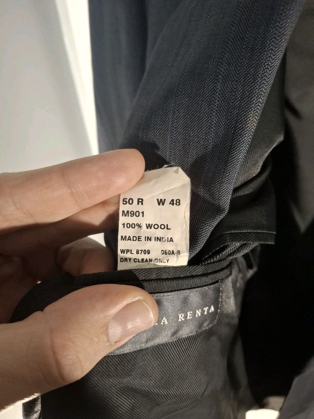 Oscar De La Renta Oscar de la Renta Blue Herringbone Pinstripe Wool Blazer Size 50R - 3 Thumbnail