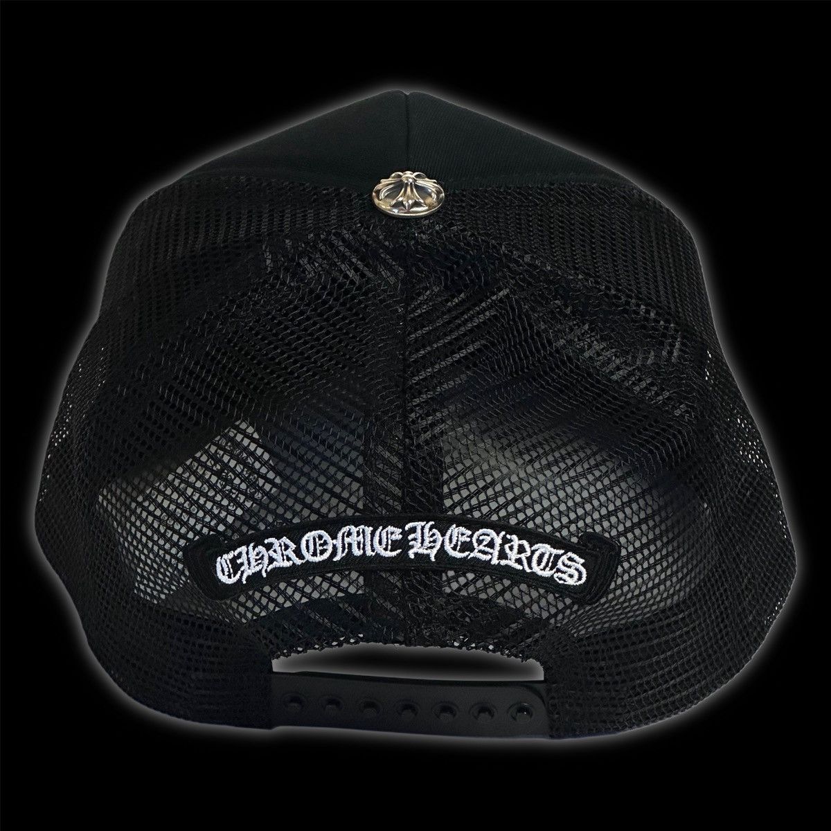 chrome hearts white pony hair triple cross trucker hat black