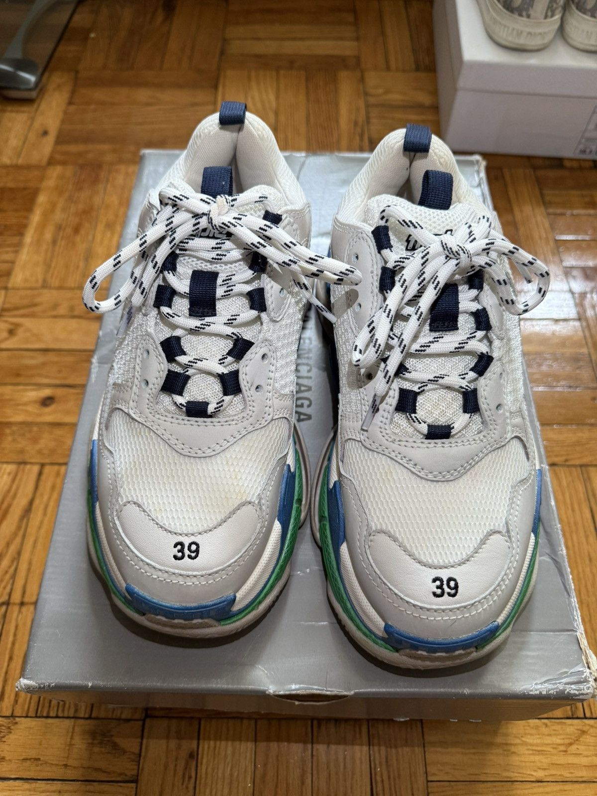 Balenciaga Balenciaga Triple S Sneaker - White / Blue / Green Size US 6 / EU 39 - 2 Thumbnail