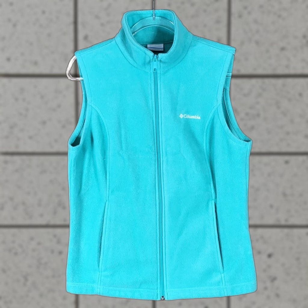 Vintage Columbia Fleece Vest Womens Large Full Zip Sleeveless Turquoise Blue Vest Size L / US 10 / IT 46 - 1 Thumbnail