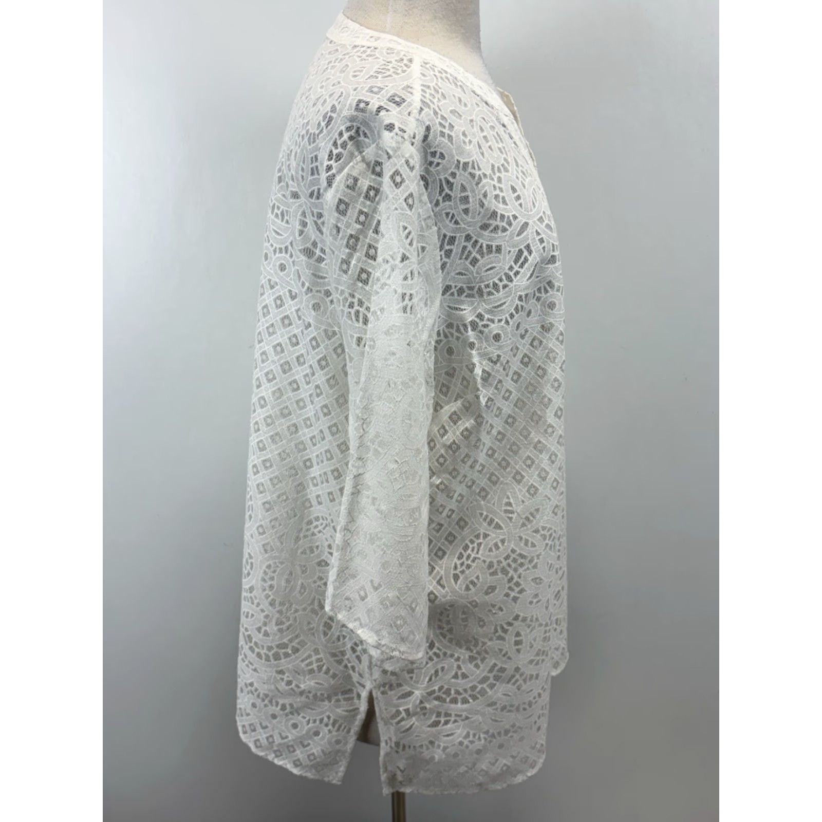 Vintage Chicos Lace Tunic Top Shirt XL Ivory 3/4 Sleeve Semi Sheer Casual Womens Size XL / US 12-14 / IT 48-50 - 4 Thumbnail