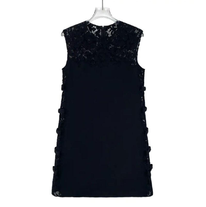 Valentino Valentino Black Cotton Dress with Lace Detail 0089 Size M / US 6-8 / IT 42-44 - 1 Thumbnail