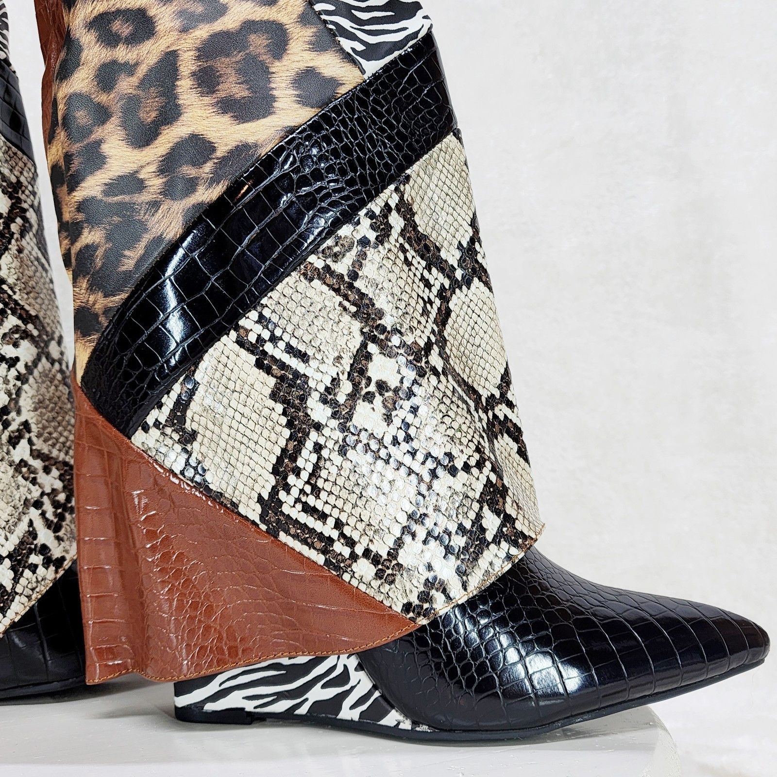 Other Forbidden Multi Animal Print Skirted Fold Over Wedge Heel Kn Size US 9 / IT 39 - 3 Thumbnail