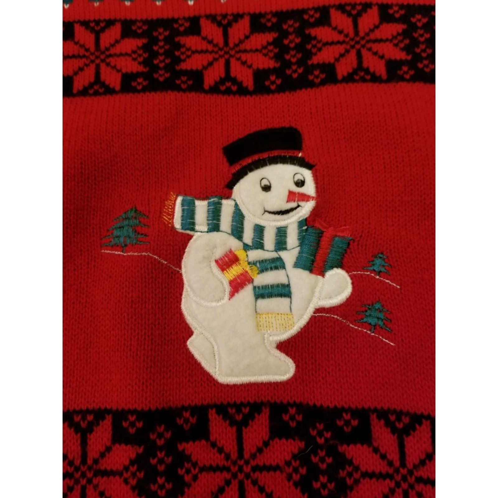 Vintage VINTAGE Kate Collins Sweater Red Green Snowman Embroidery Small Medium USA Made Size S / US 4 / IT 40 - 3 Thumbnail