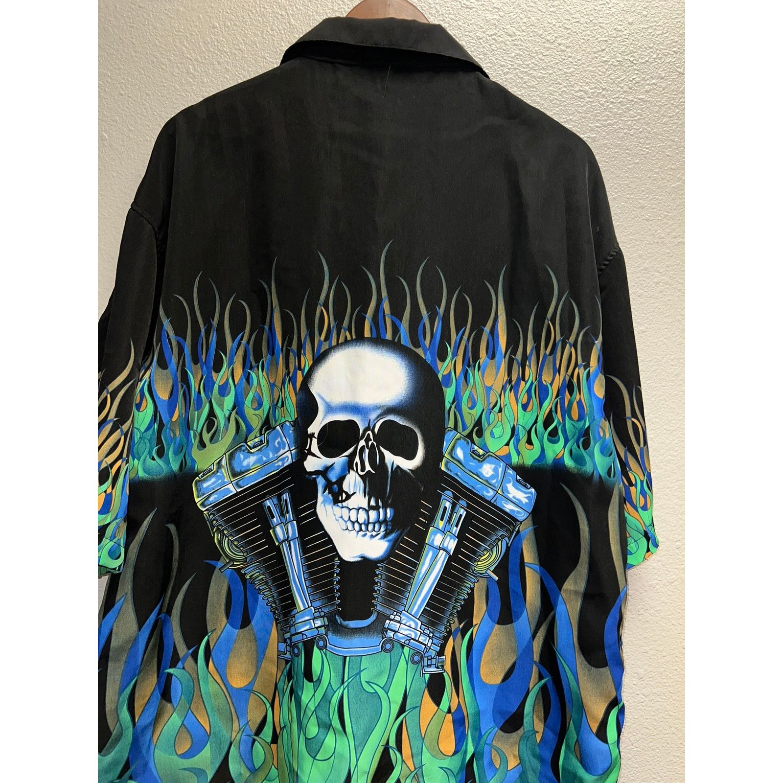 Vintage Y2K City Impact Button Up Shirt Skull Engine Flames Tee 2XL Size US XXL / EU 58 / 5 - 9 Thumbnail
