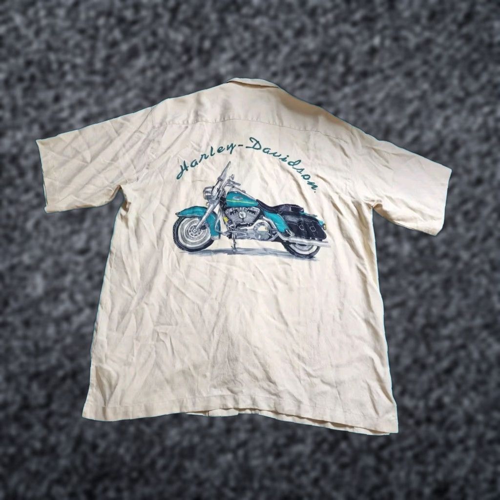 Harley Davidson Harley-Davidson Shirt Silk Adult XL Beige Embroidered Motorcycle Short Sleeve Button-Up Mens Size US XL / EU 56 / 4 - 1 Thumbnail