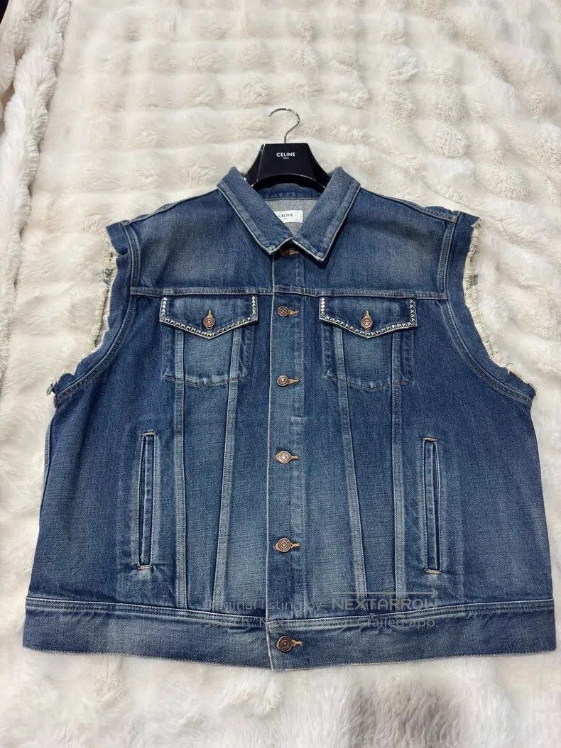 Celine CELINE Studded Heavy Duty Men's Denim Vest Size US XL / EU 56 / 4 - 5 Thumbnail