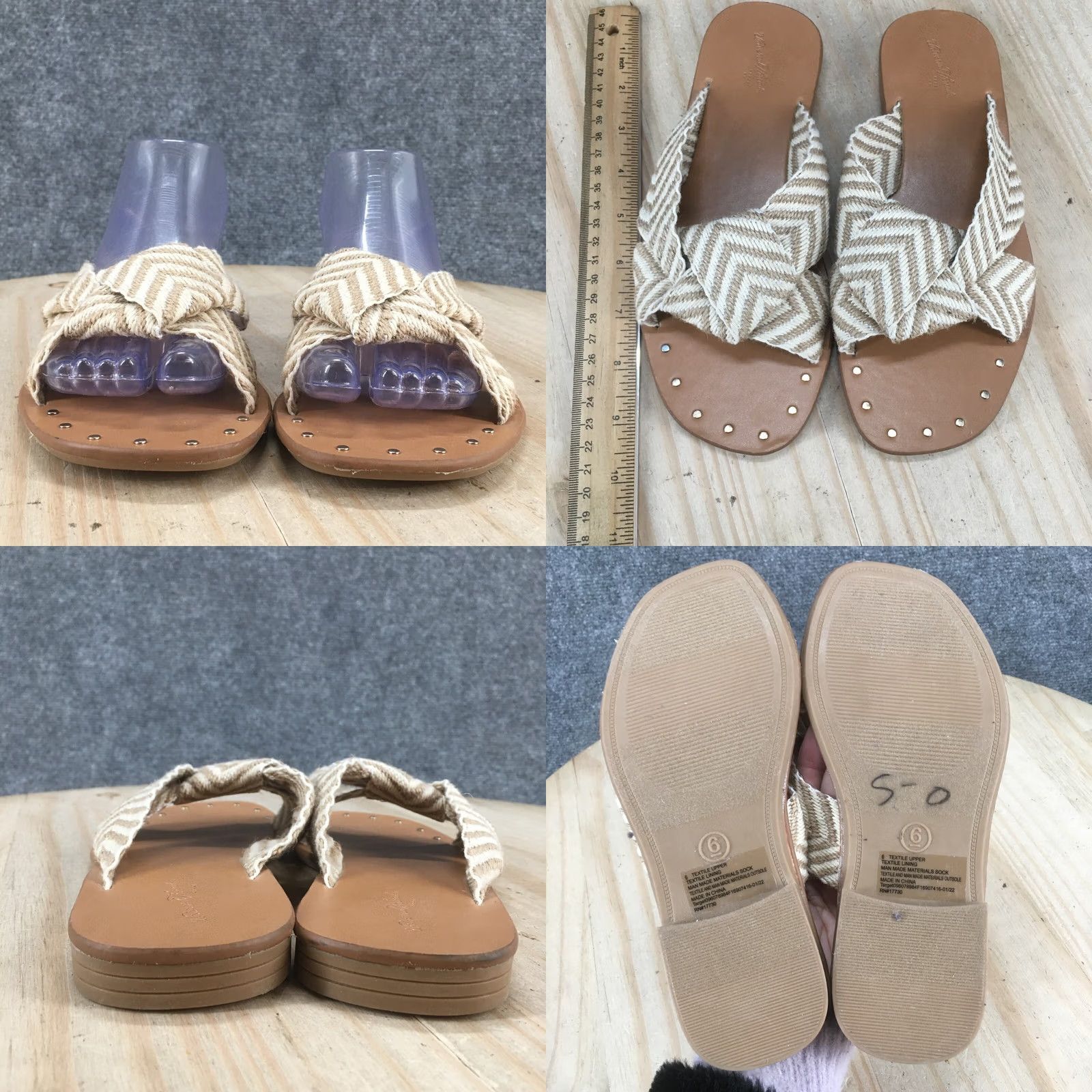 Vintage Universal Thread Sandals Womens 6 Louise Chevron Print Knotted Flats Slide Brown Size US 6 / IT 36 - 8 Thumbnail