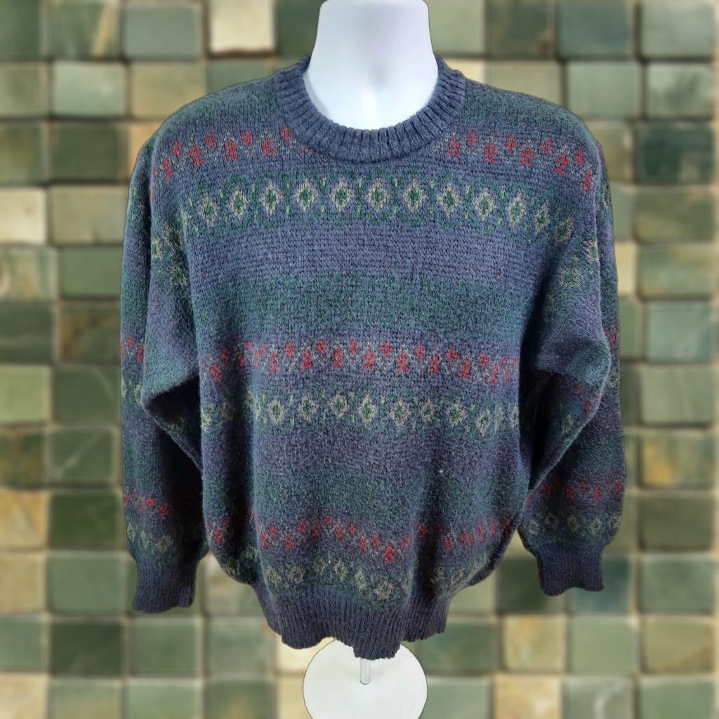 Vintage VINTAGE Pulligan Acrylic Fair Isle Crewneck Sweater Shirt Blue M 1980s Mens Jes? Size US M / EU 48-50 / 2 - 1 Thumbnail