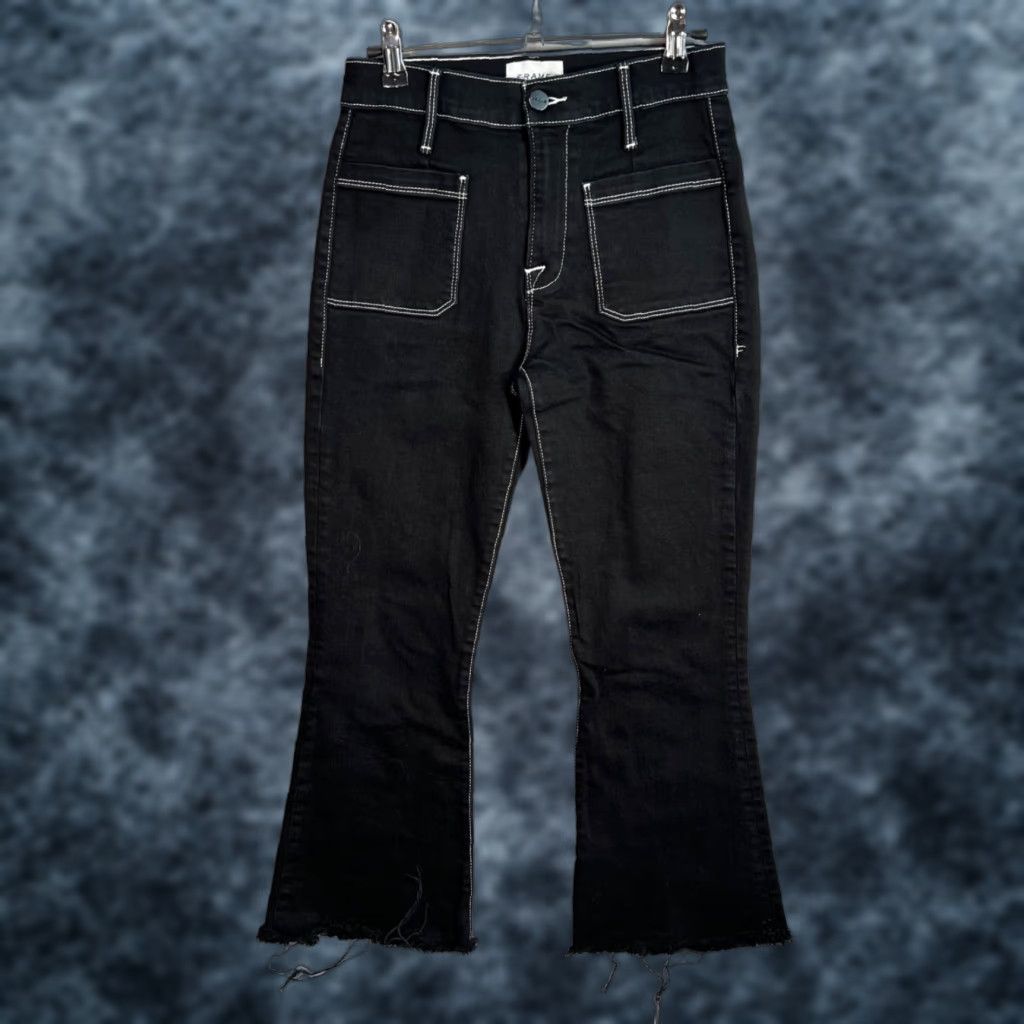 Frame Frame Le Bardot Crop Flare Black Jeans Womens Size 25 Contrast Stitch Size 42" / US 20 - 1 Thumbnail