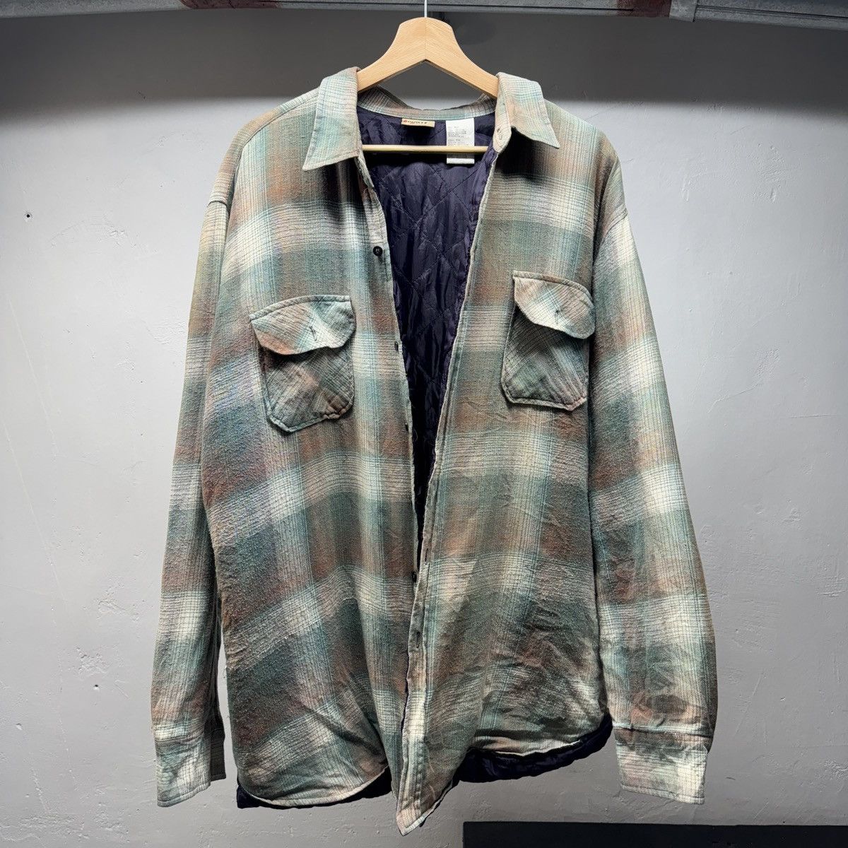 Vintage Thrashed Faded Plaid Quilted Flannel Jacket Shirt ERD Grunge Size US XL / EU 56 / 4 - 1 Thumbnail