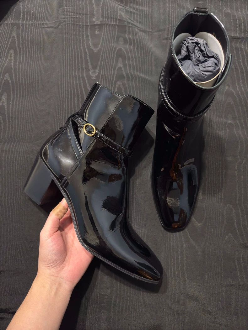 Yves Saint Laurent YSL Black Patent Leather Men's Boots- DMC Size US 9 / EU 42 - 1 Thumbnail
