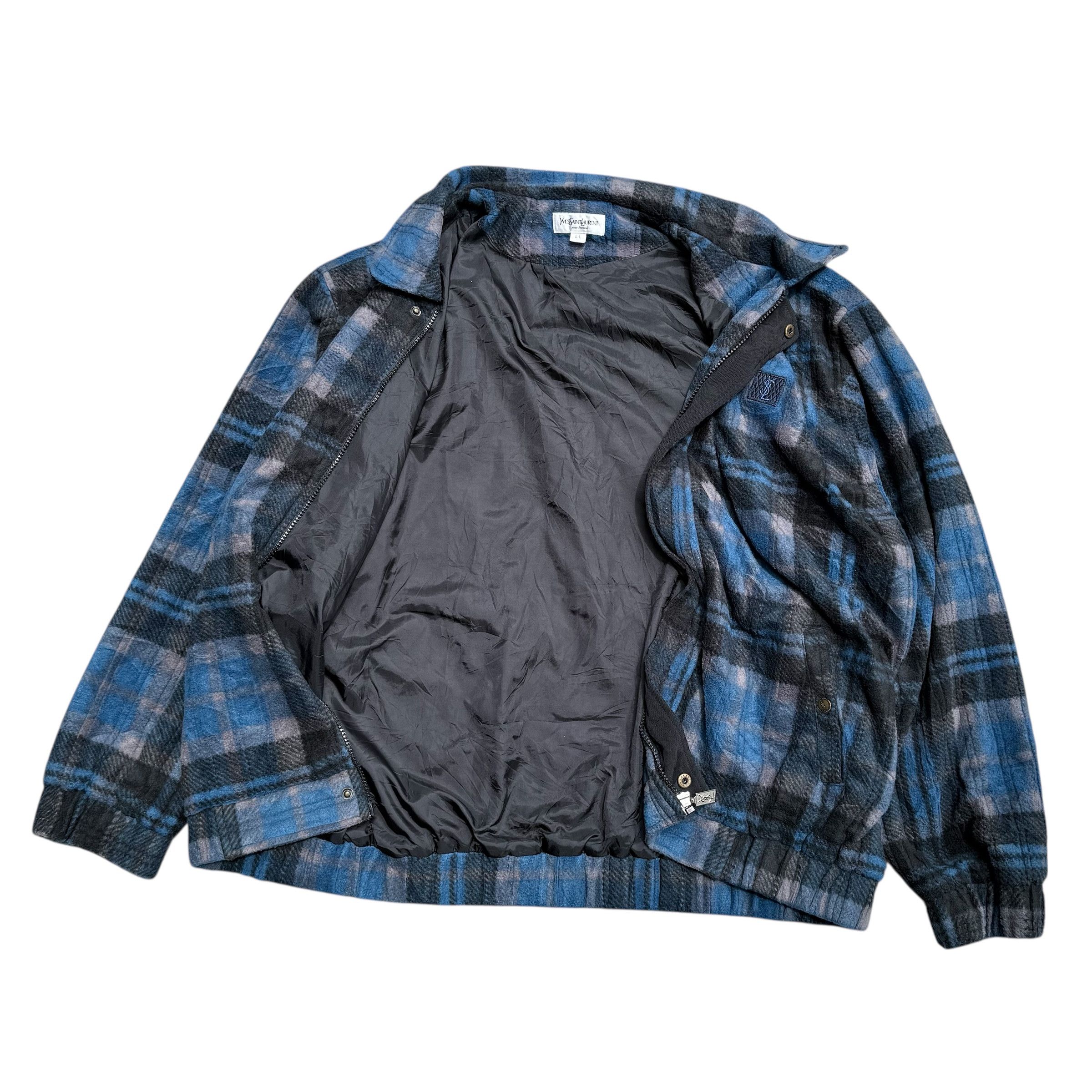 Yves Saint Laurent Vintage YSL Plaid Tartan Fleece Bomber Jacket Size US L / EU 52-54 / 3 - 9 Thumbnail