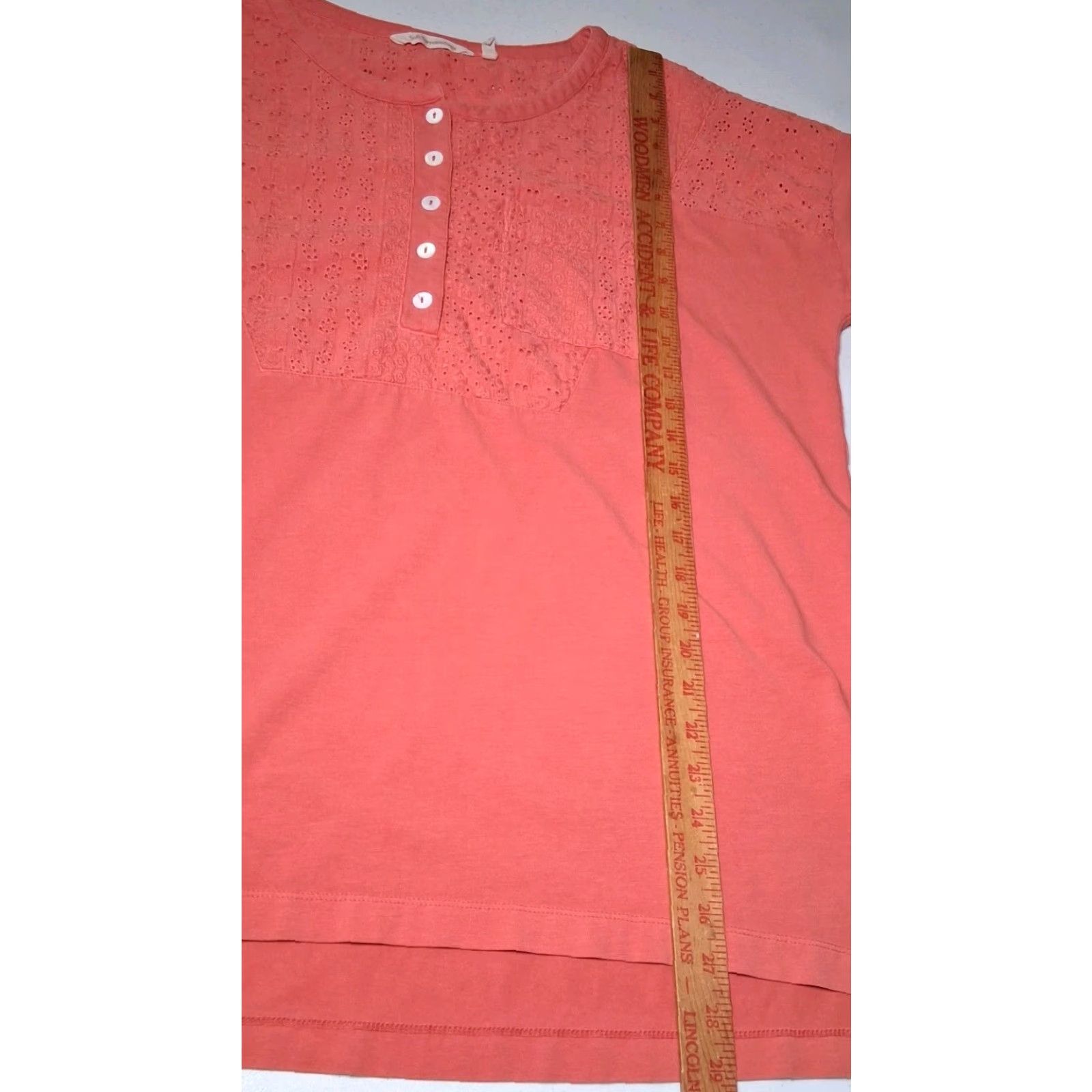 Soft Surroundings Soft Surroundings Henley Shirt Tunic L Coral Knit Eyelet Button Up Long Sleeve Casual Womens Size L / US 10 / IT 46 - 6 Thumbnail