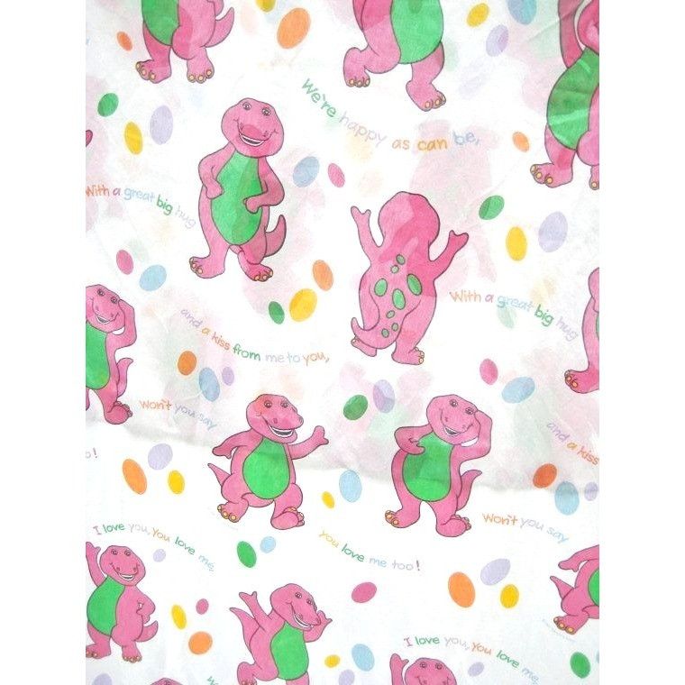 Vintage Vtg 90's Barney Twin Flat Sheet USA Bibb Co 65" L X 42" W Pu Size ONE SIZE - 2 Thumbnail