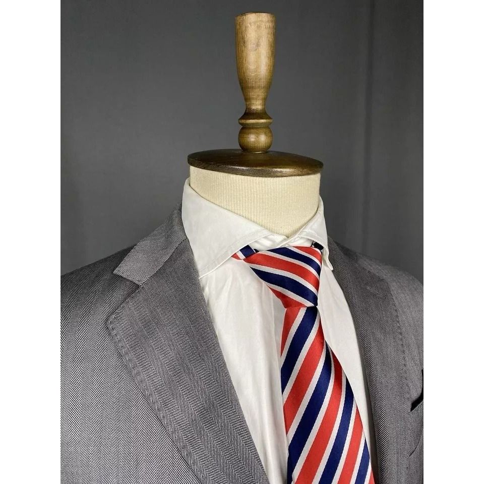 Hackett × Loro Piana Hackett ing Loro Piana Gray Herringbone Wool Blazer Sportcoa Size 38R - 6 Thumbnail