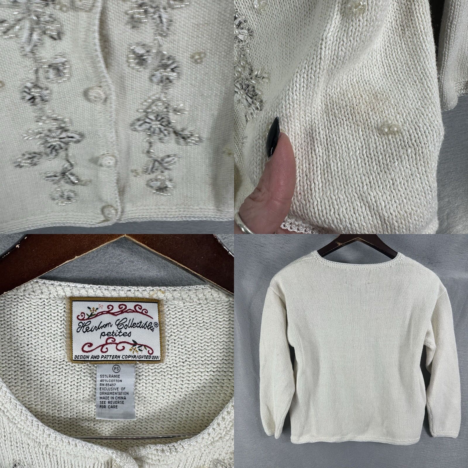 Vintage Vintage Heirloom Collectibles Women's Sweater Cardigan S Floral Beaded Knitted White Autumn Winter Size S / US 4 / IT 40 - 8 Thumbnail