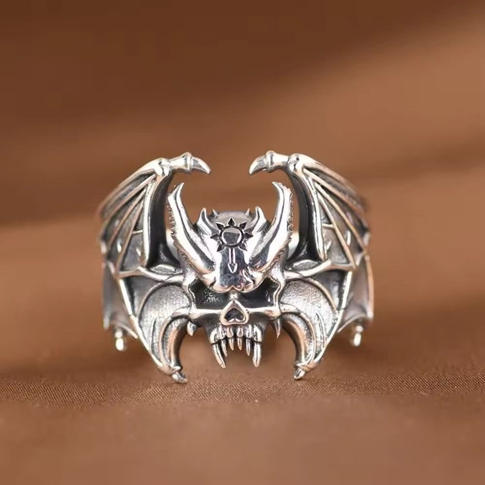 Vintage Skull Bat Adjustable Ring Size ONE SIZE - 2 Thumbnail