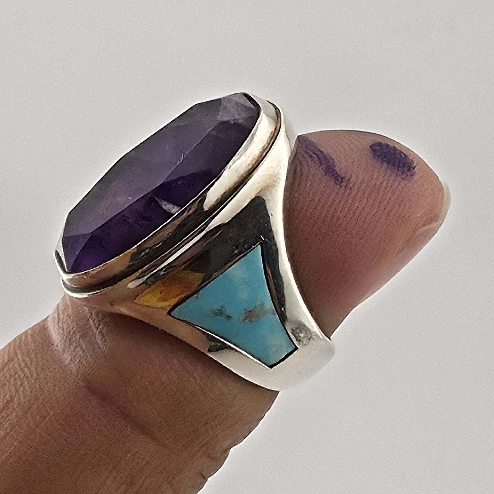 Other Sterling Silver Amethyst Turquoise Ring Size 4.5 Southwest Size ONE SIZE - 6 Thumbnail