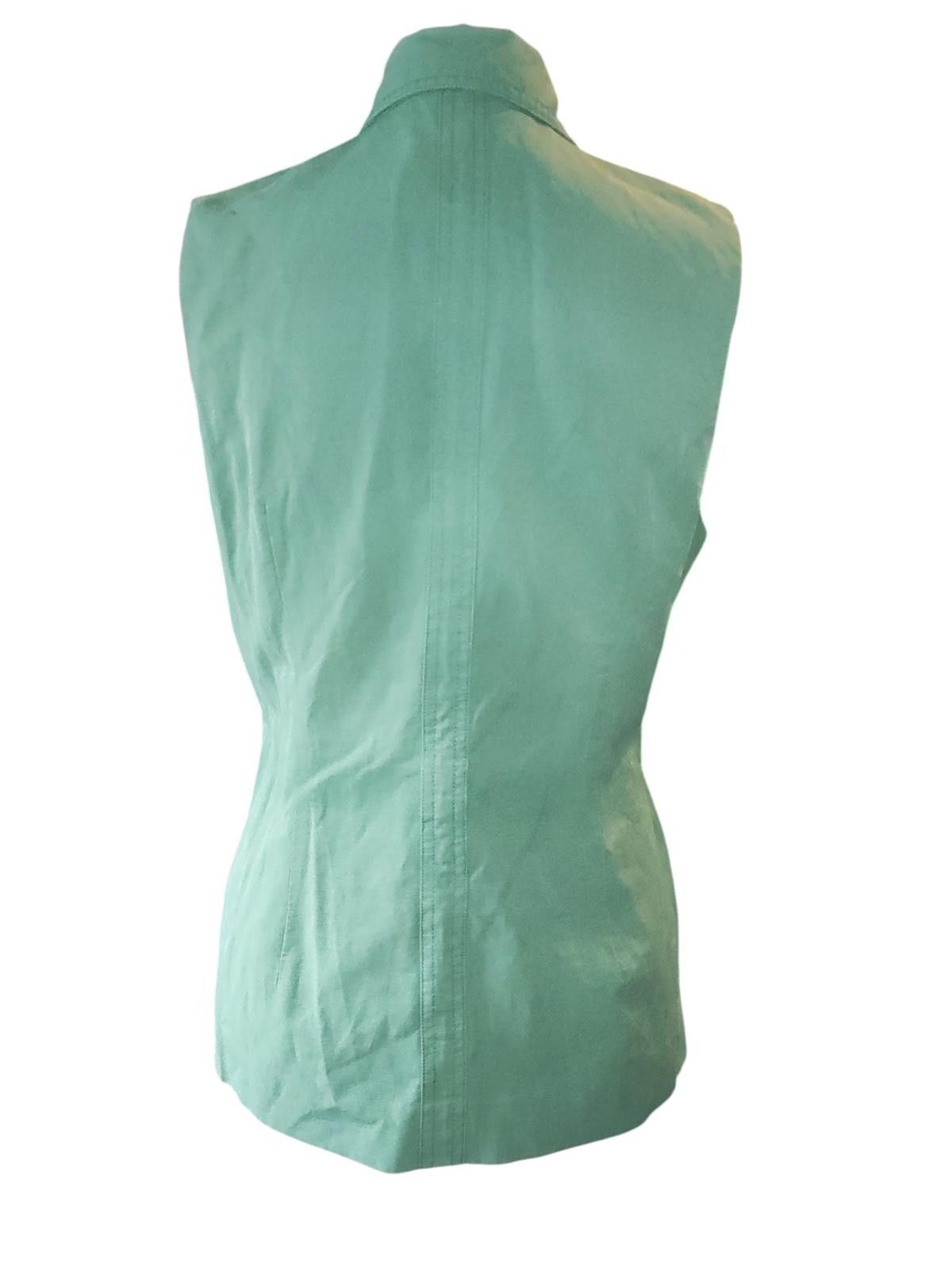 Designer Green Sleeveless Button-Up Shirt for Women by Naersi Size 11 Size L / US 10 / IT 46 - 4 Thumbnail