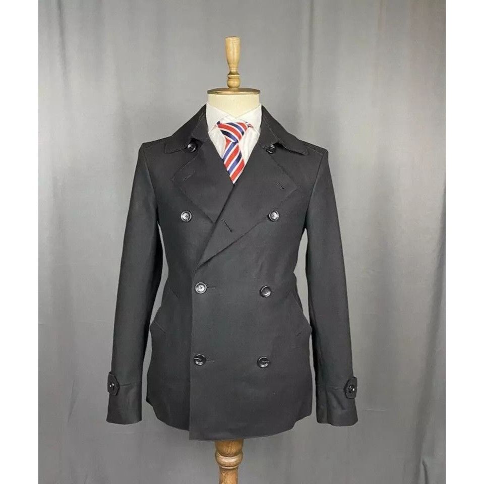 Ermenegildo Zegna MINT! Zegna Men's Black Wool Double Breasted Pea Coat Size S Size US S / EU 44-46 / 1 - 1 Thumbnail