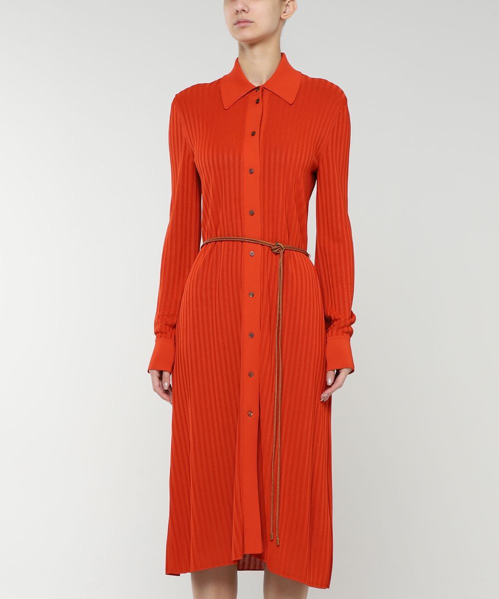 Salvatore Ferragamo o1s1rm0924 Belted Rib Knit Polo Neck Midi Dress In Orange Size M / US 6-8 / IT 42-44 - 2 Thumbnail